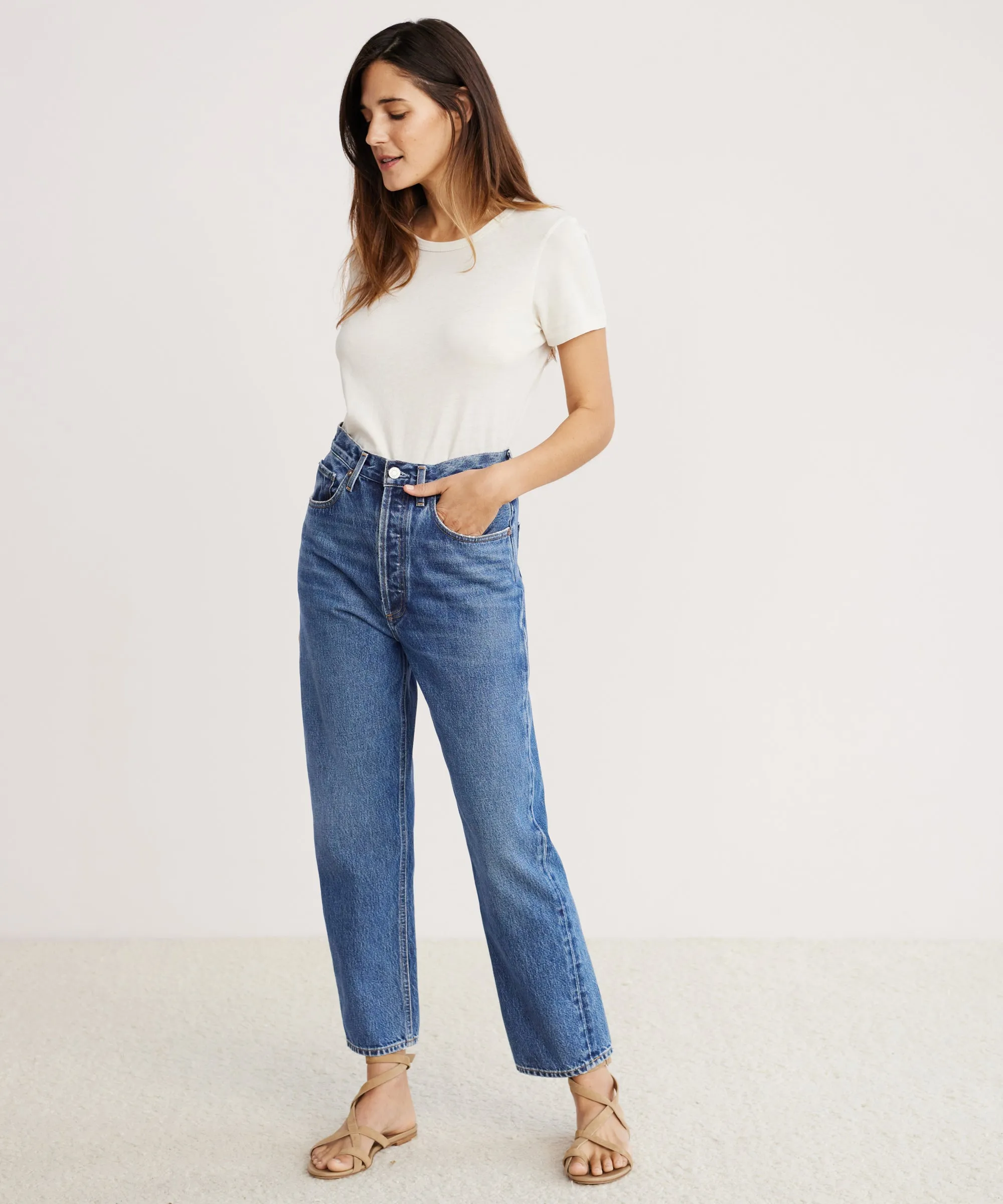 Flexible Shoulder Gusset Contrast Stitch Detail 90's Crop Jean