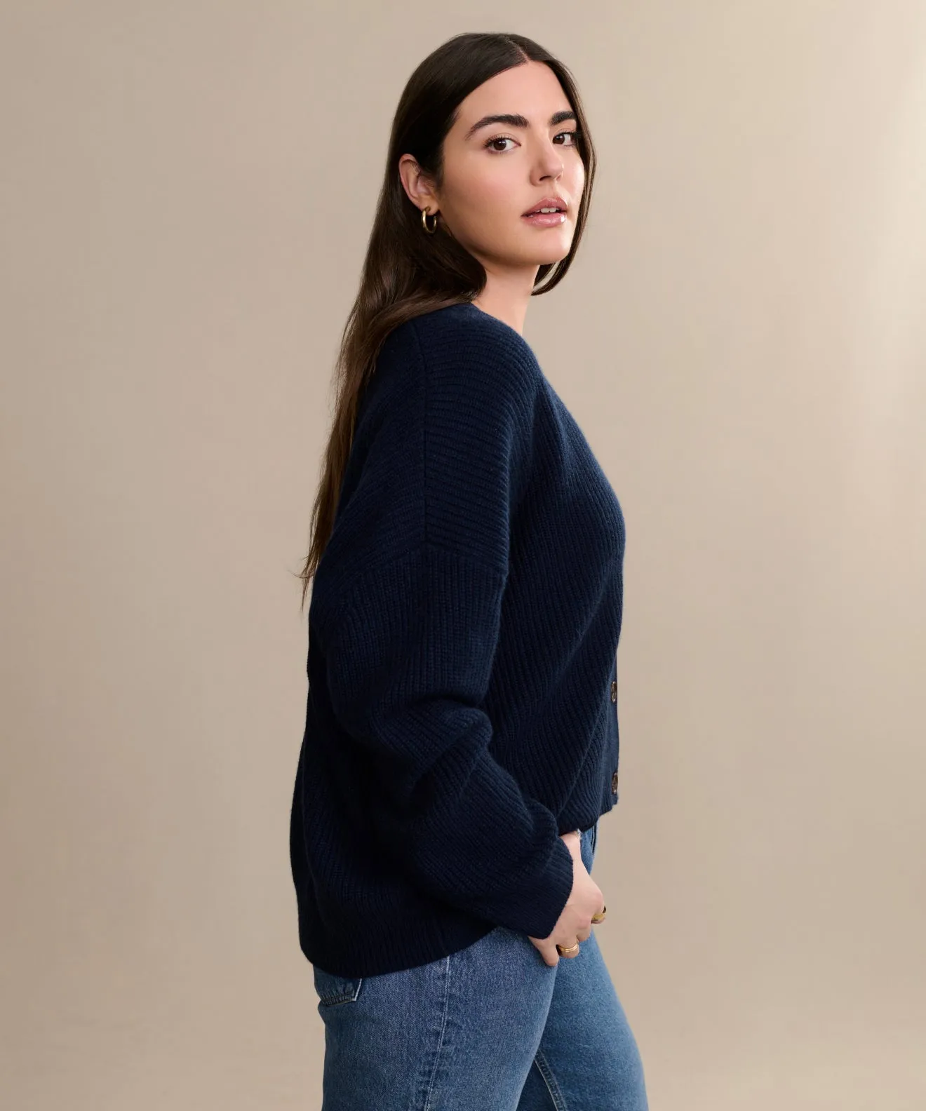 Yarn Dyed Pattern Cloth Cropped Cashmere Cocoon Cardigan