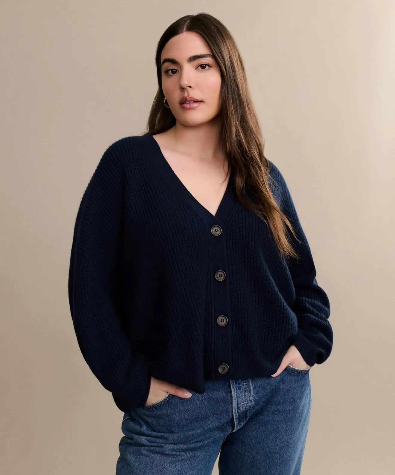 Interlock Stitch Detail Cropped Cashmere Cocoon Cardigan