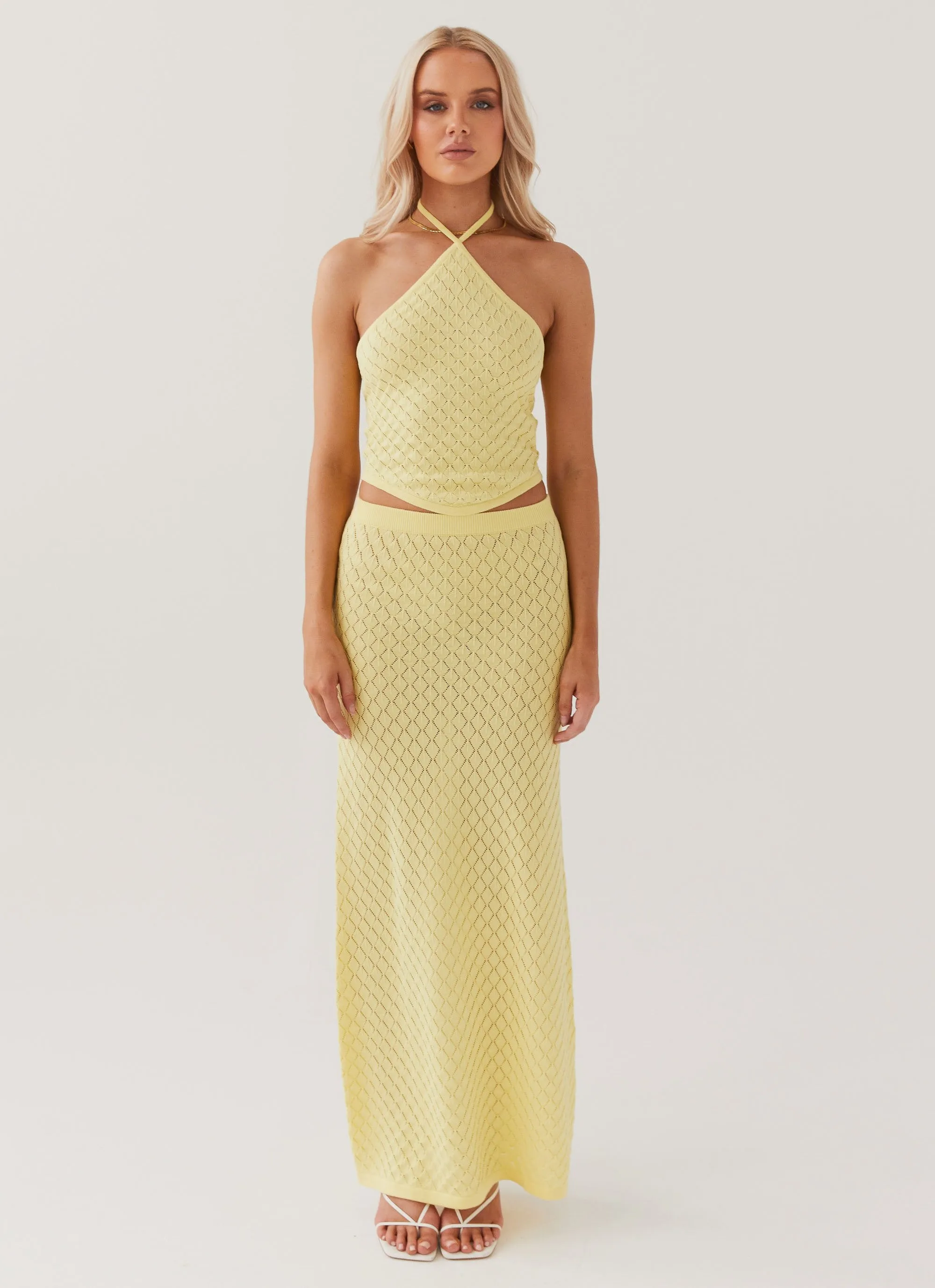 Amanza Knit Maxi Skirt - Lemon Tear Resistant Fabric