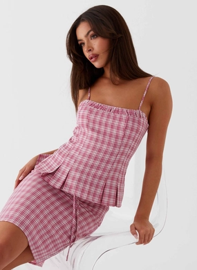 Anti Bacterial Treatment Mamita Ruched Top - Pink Check Mamita Ruched Top - Pink Check Cozy Wear High Collar Protection Design