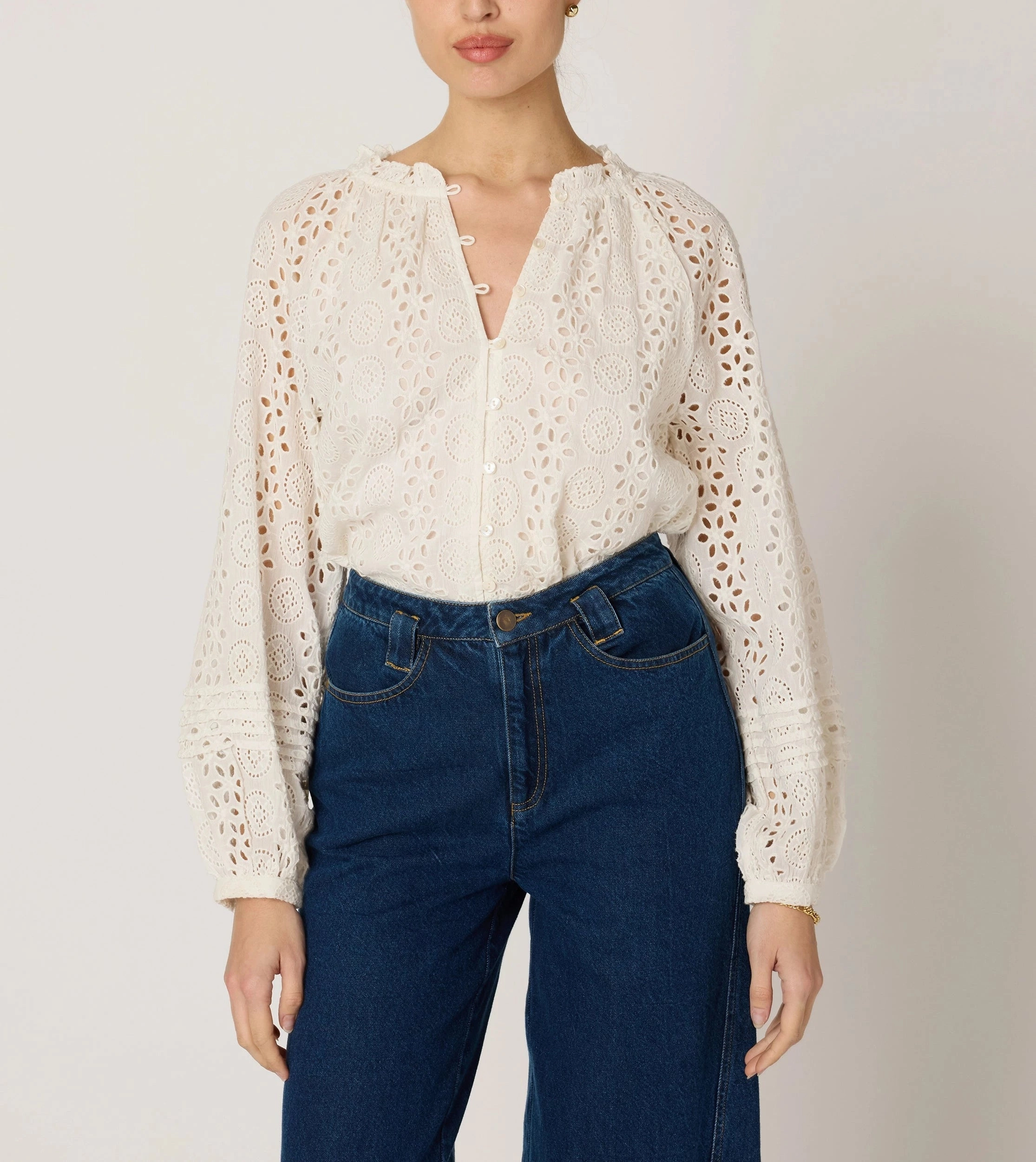 Alicia Blouse | Ivory Eyelet Two Tone Weave