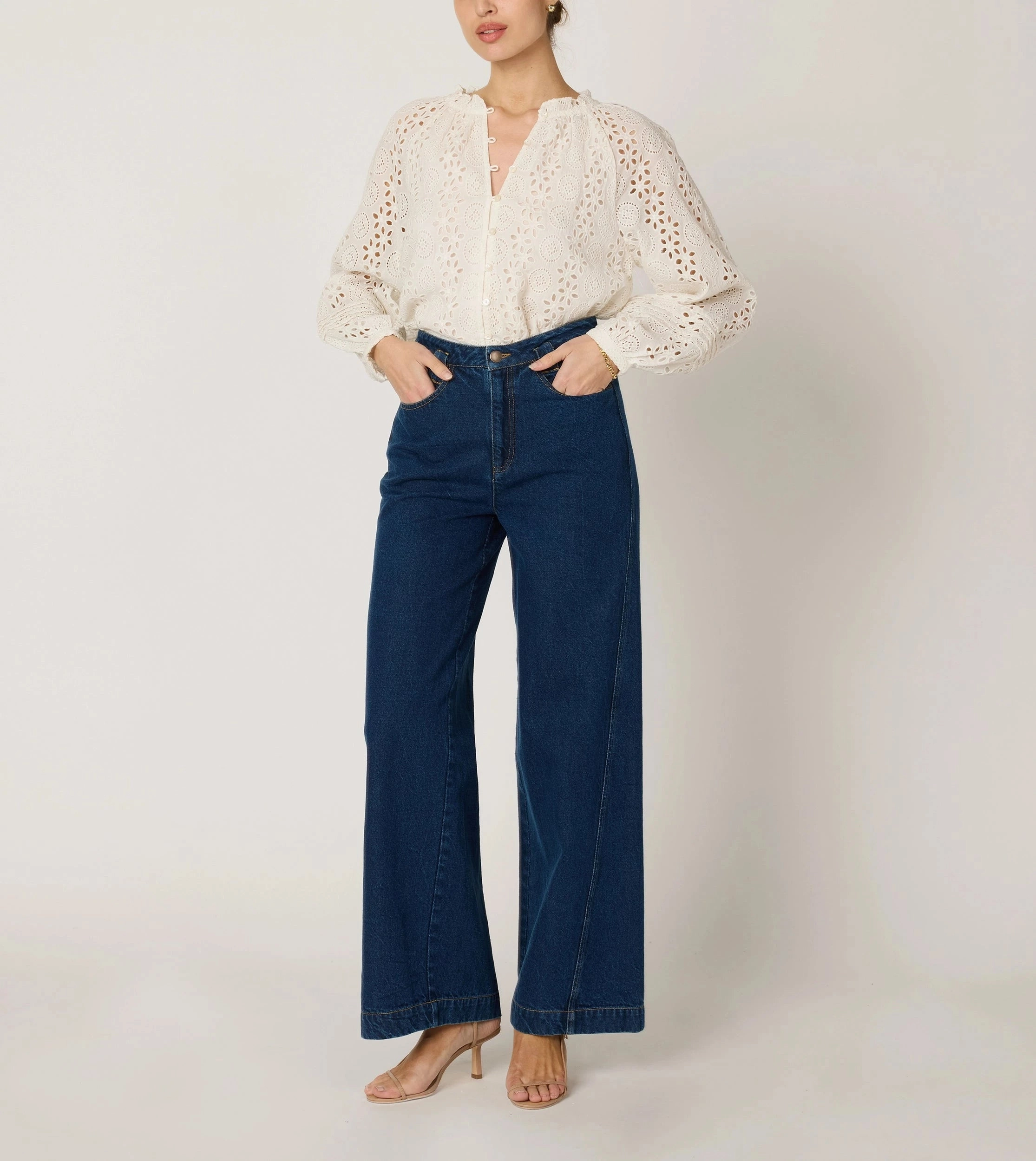 Alicia Blouse | Ivory Eyelet Double Stitched Seams FlexibleNeckline