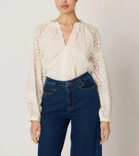 Anti Pill Treatment Alicia Blouse | Ivory Eyelet Alicia Blouse | Ivory Eyelet Reflective Trim Heat Regulating Fabric