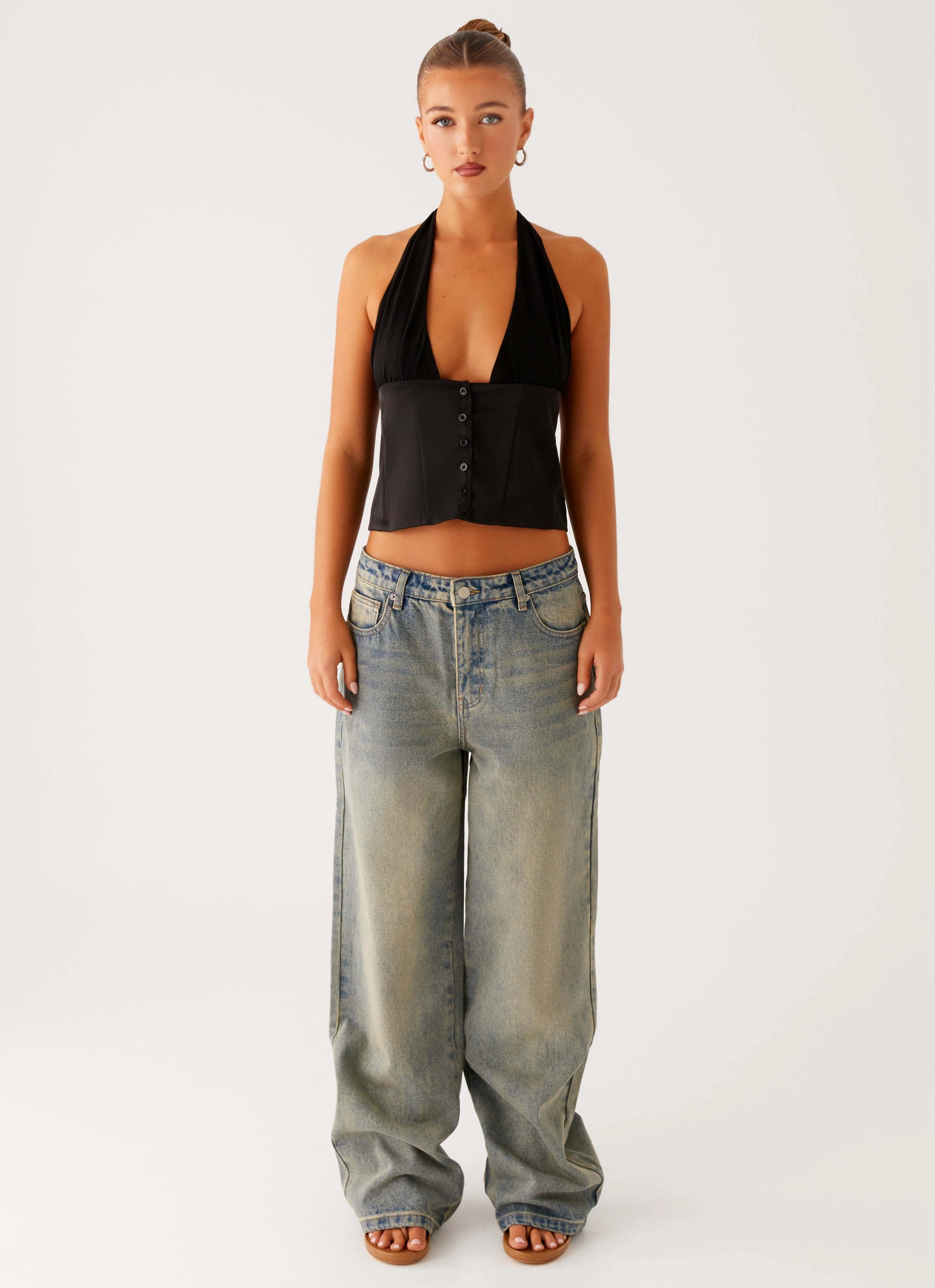 High Durability Material Lets Pretend Halterneck Top - Black