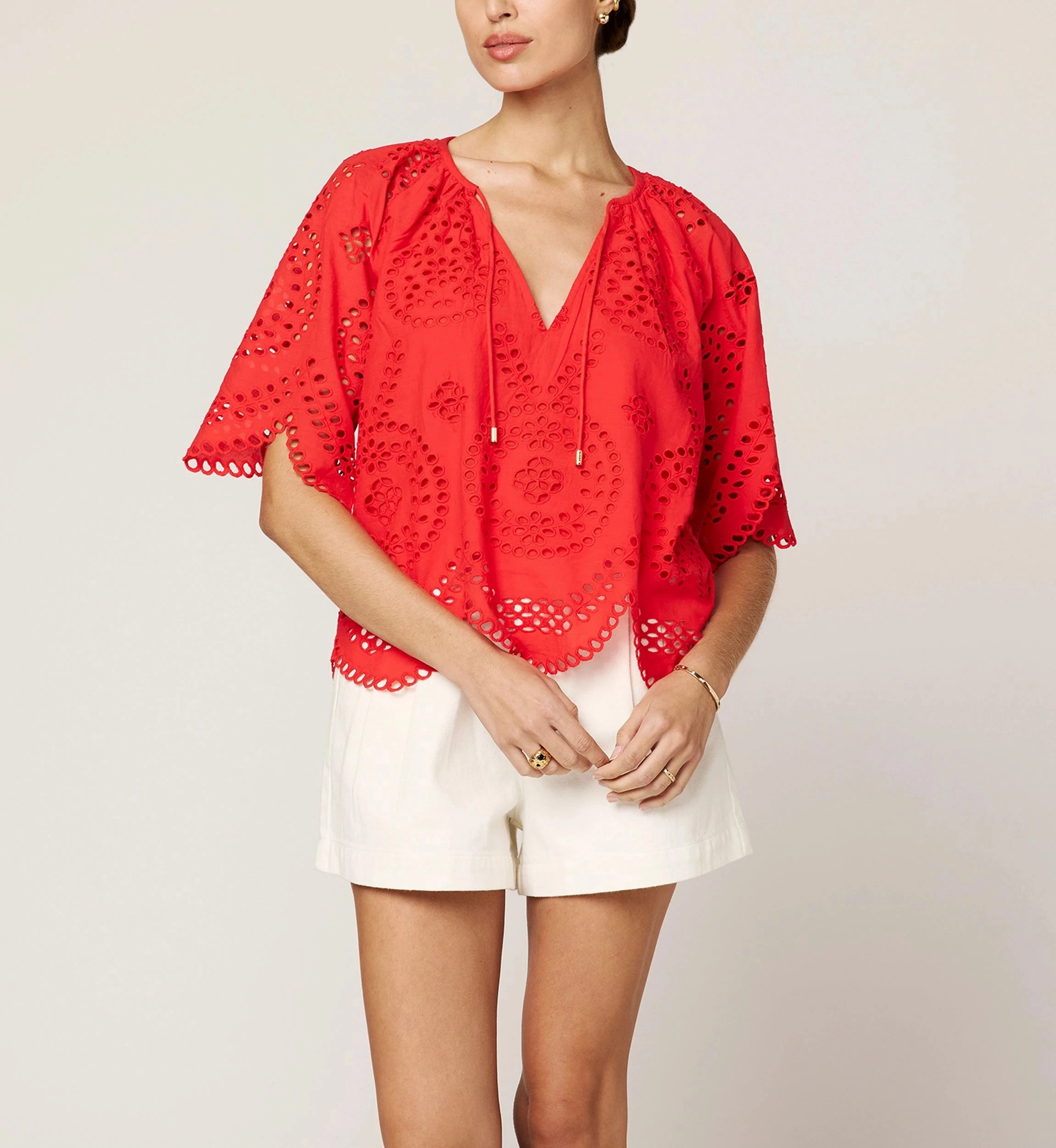 Reinforced Stress Points DoubleLayered Collar Lulu Blouse | Poppy Red