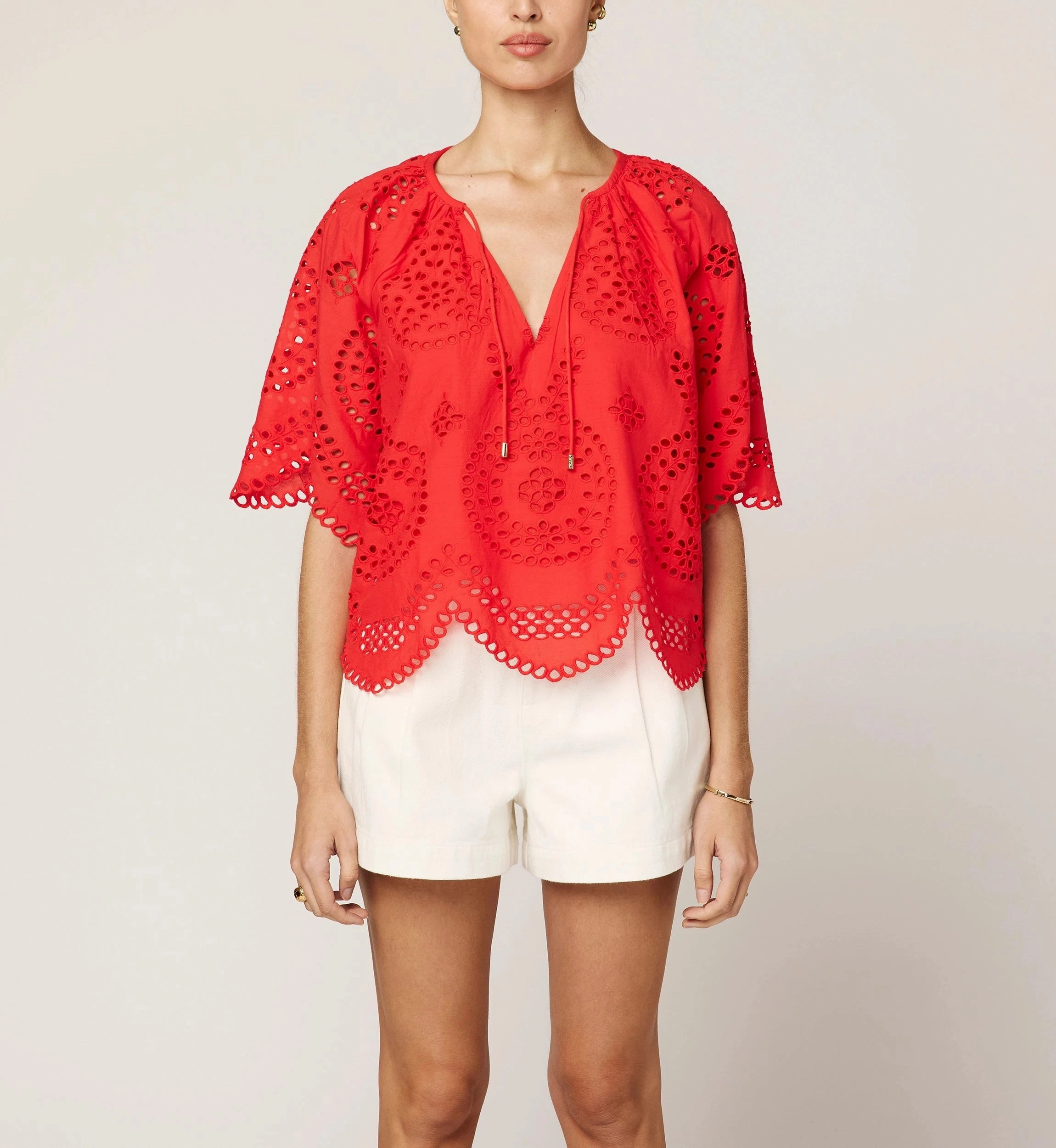 Lulu Blouse | Poppy Red Tailored Placket Flatlock Stitching Technique