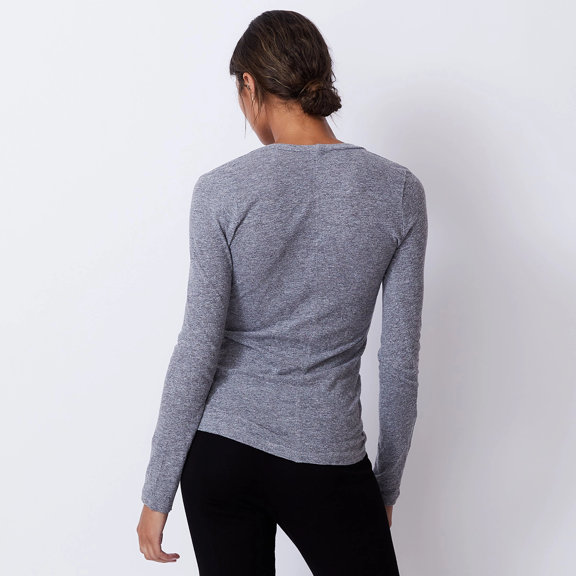 Loose Sweater Textured Tri-Blend Fitted Long Sleeve V Neck Tee