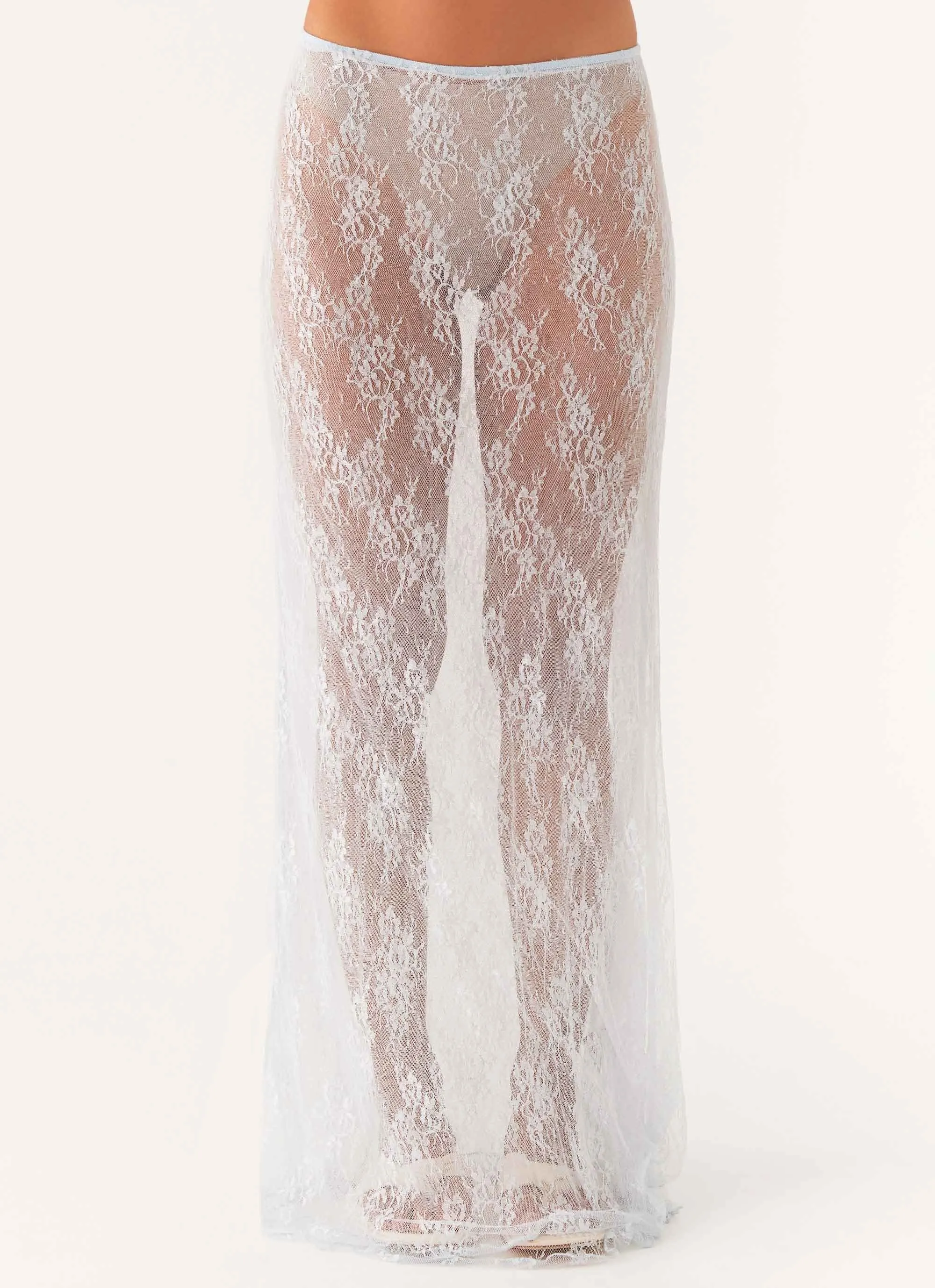 Caden Lace Maxi Skirt - Blue Flexible Fit Bi Stretch Fabric