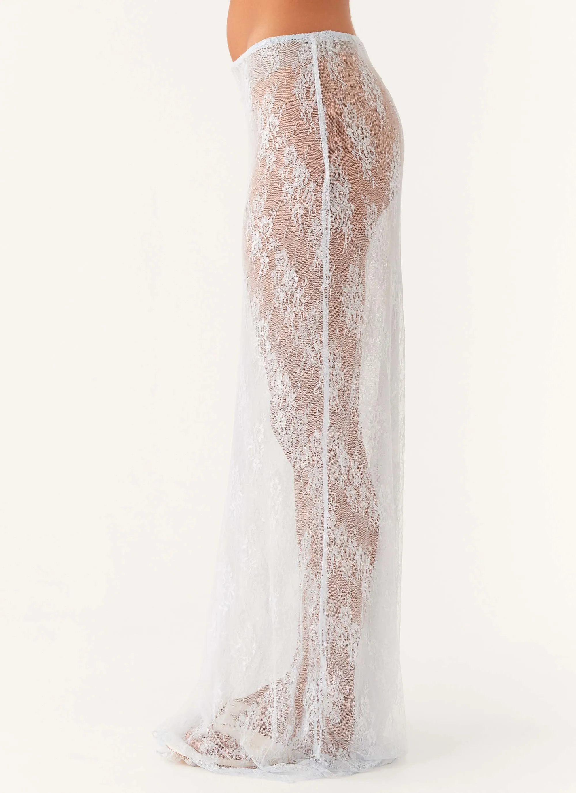 Caden Lace Maxi Skirt - Blue Stretch Panel