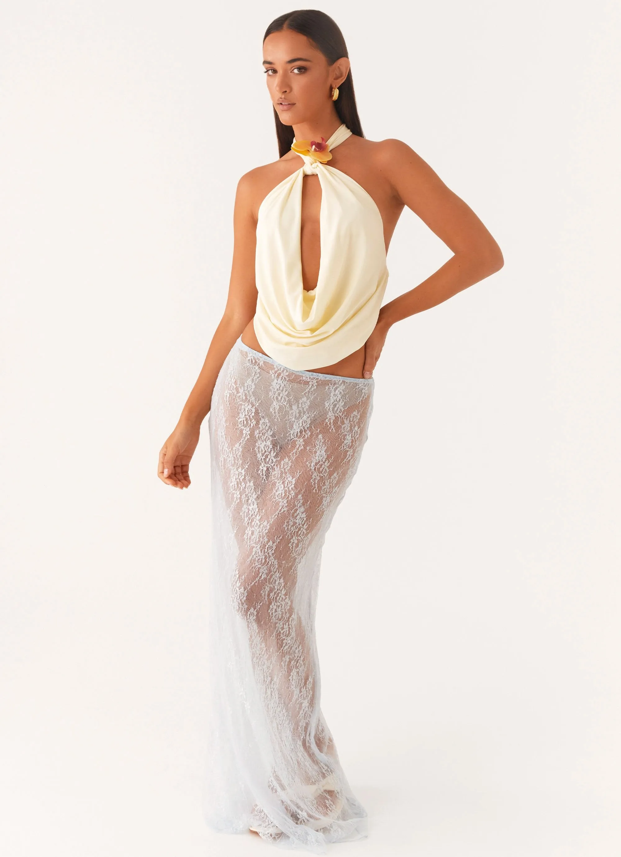 WrinkleFreeFinish Caden Lace Maxi Skirt - Blue