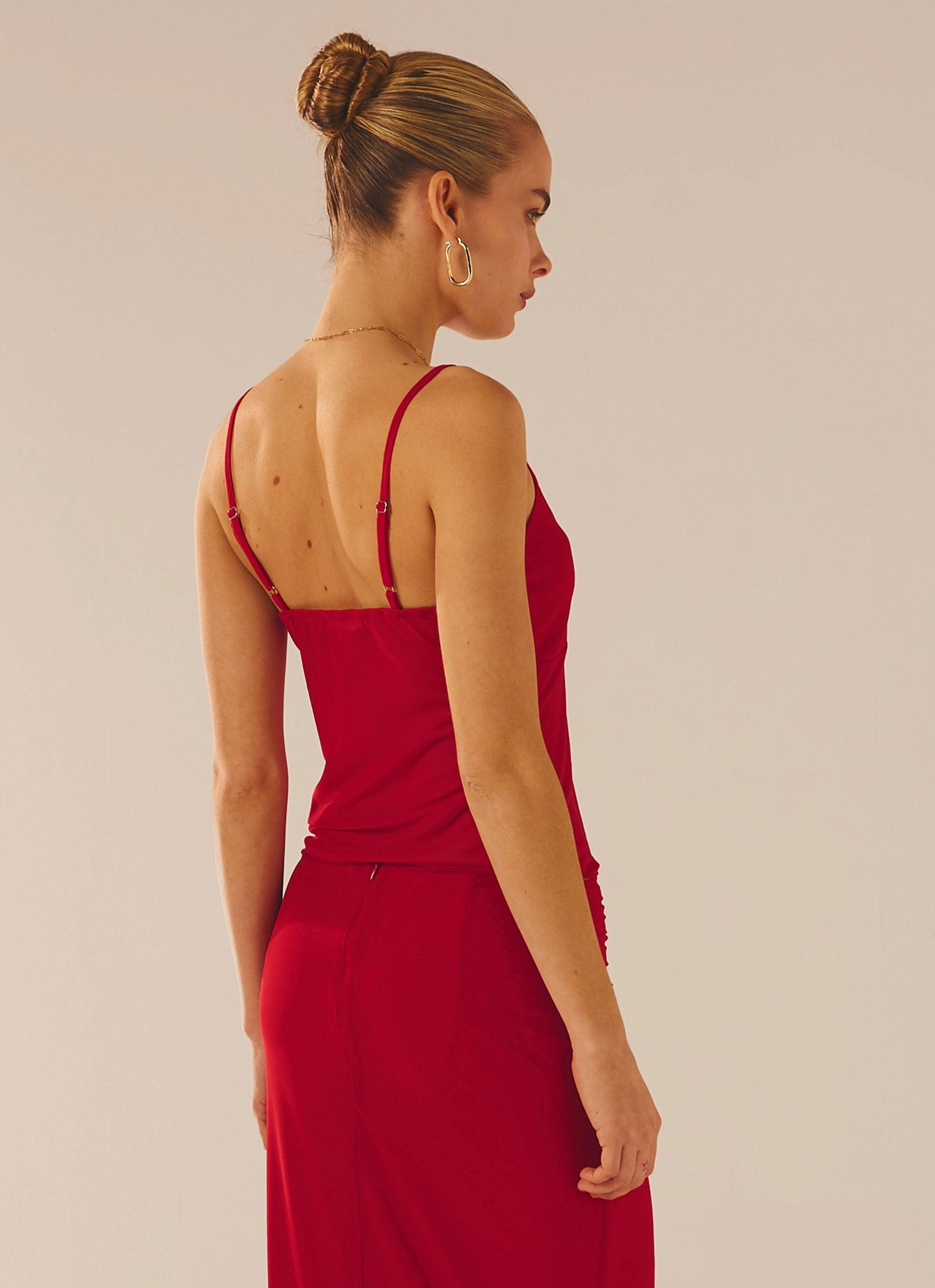 Bittersweet Mesh Cami Top - Red Rose BreathableMaterial LongSleeve