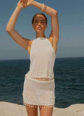 AntiPilling Technology Scorpio Crochet Halter Top - Ivory LayeredCuff Scorpio Crochet Halter Top - Ivory