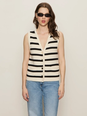 AntiPillingFinish Textured Sweater Vest Macrame/ Black Stripe Textured Sweater Vest Macrame/ Black Stripe Recycled Fiber