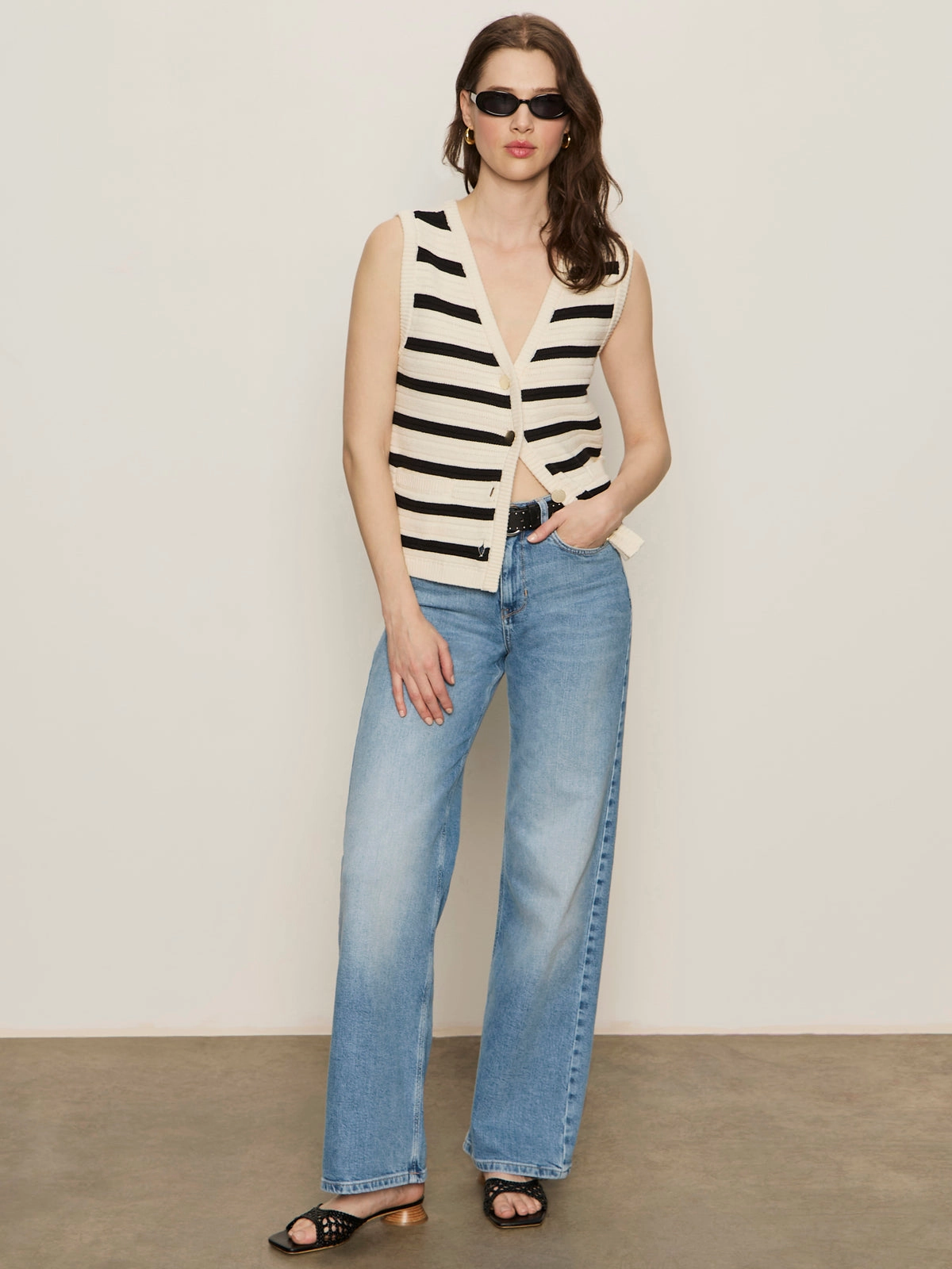 Textured Sweater Vest Macrame/ Black Stripe Casual Wear