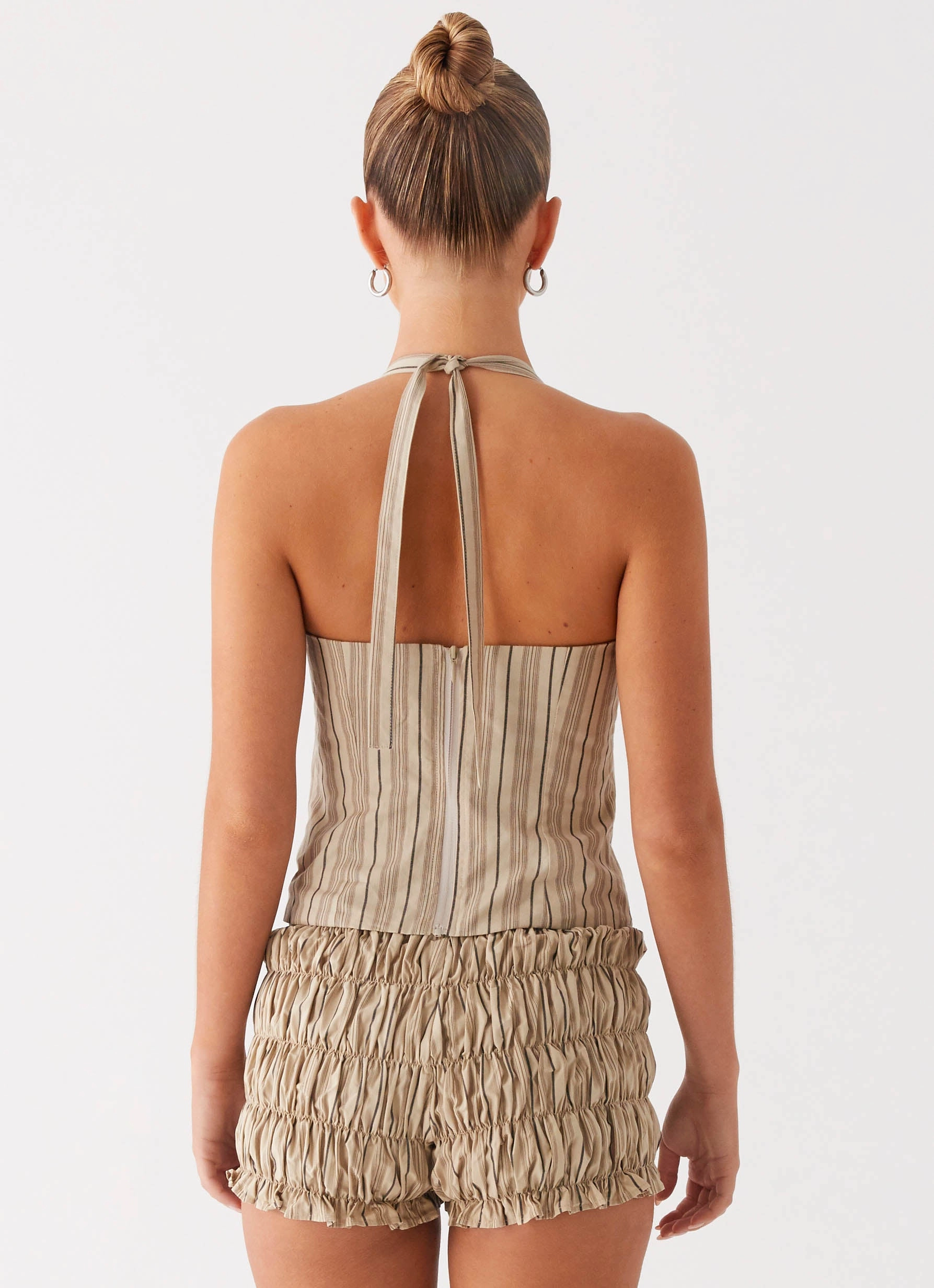 3D Spacer Fabric Cheryl Bustier Halter Top - Oatmeal Stripe