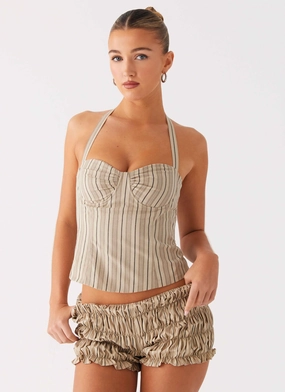 AntiSlip Grip Cheryl Bustier Halter Top - Oatmeal Stripe Cheryl Bustier Halter Top - Oatmeal Stripe Anti Microbial Lining TaglessComfort