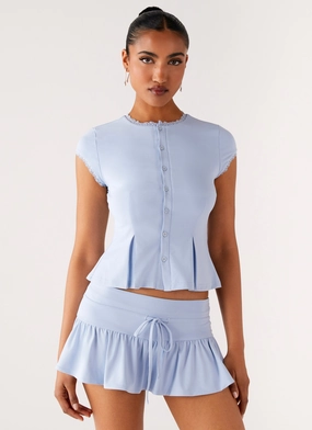 AntiStaticLining Landon Button Up Top - Blue Drop Shoulder Design NonChafingTrim Landon Button Up Top - Blue