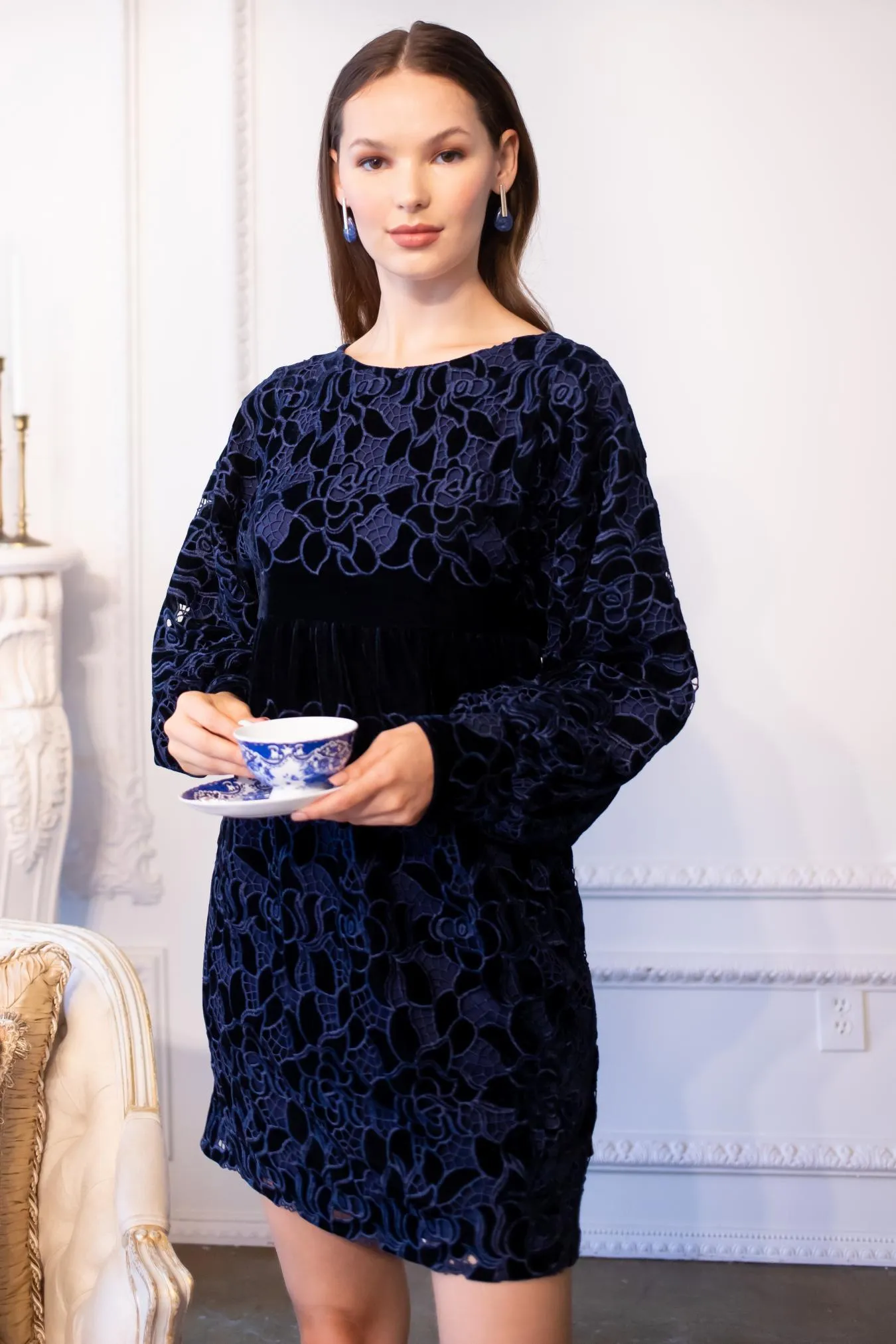 Vibrant Tone Lux Look Antonia Dress - Navy Petal Velvet