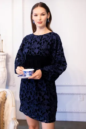 Antonia Dress - Navy Petal Velvet Jewel tone Vibrant Tone Lux Look Antonia Dress - Navy Petal Velvet