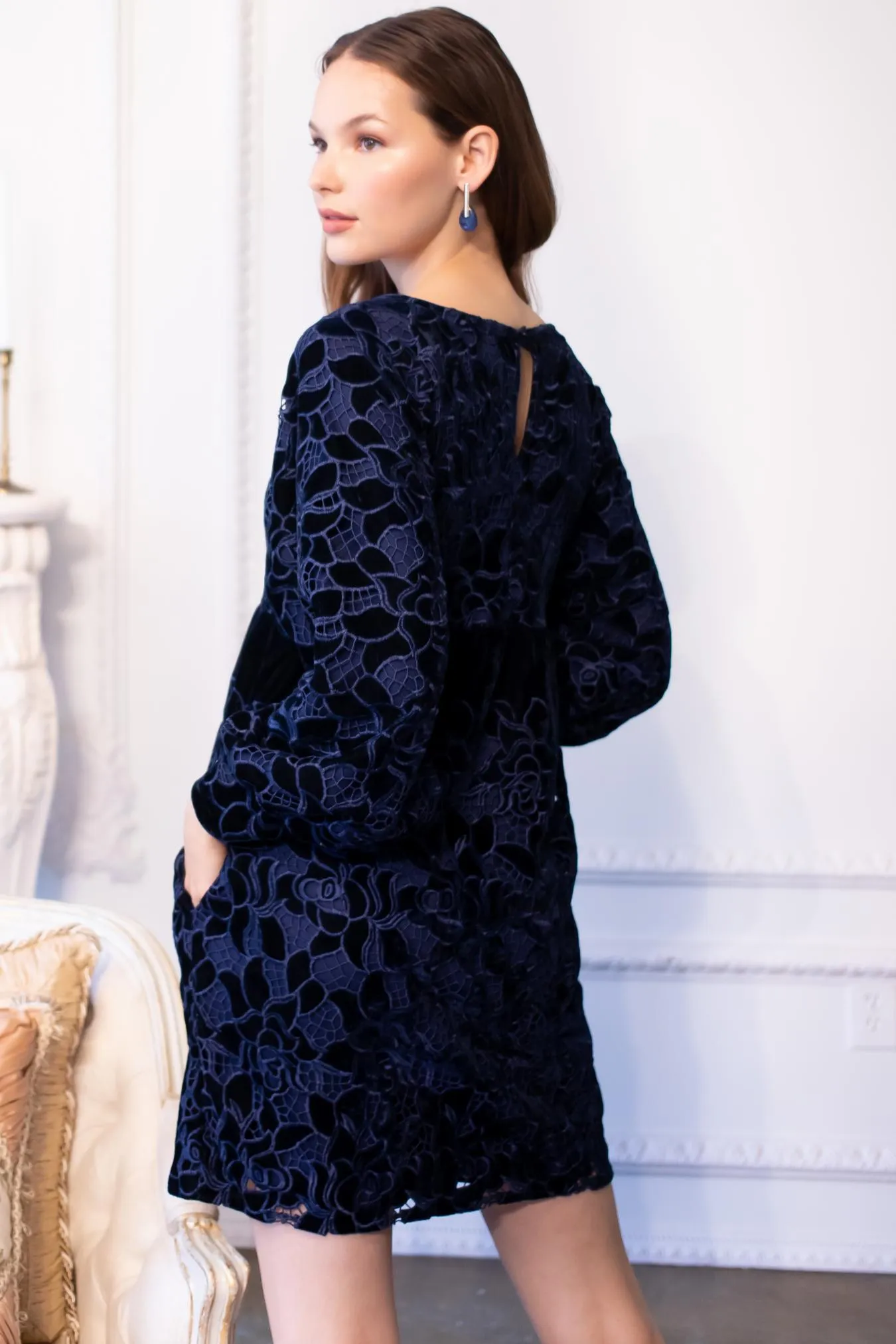 Walkable Flow Back Glow Antonia Dress - Navy Petal Velvet