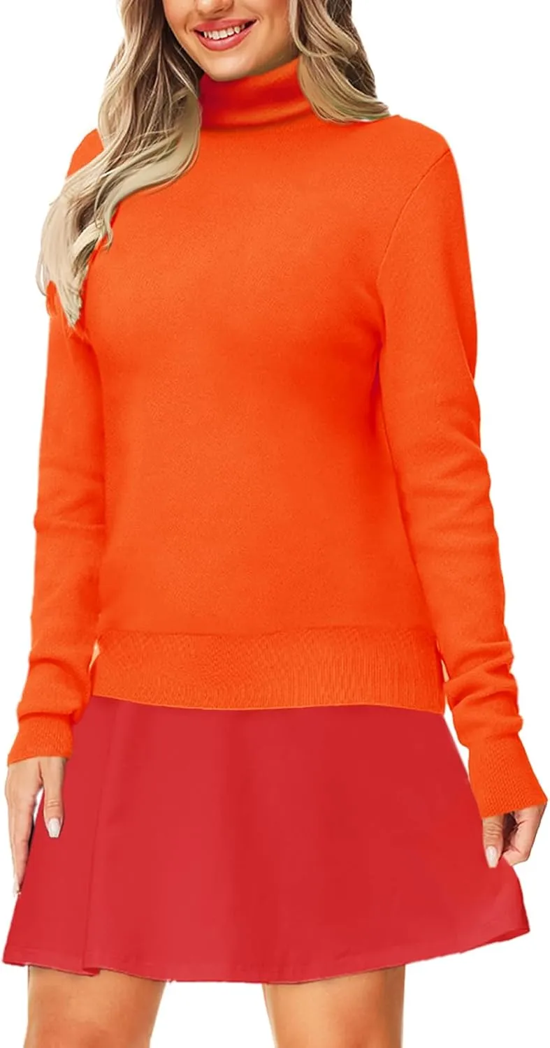 AOBUTE Adult Halloween Costume Orange Turtleneck Sweater Womens Detective Knit Pullover Tops