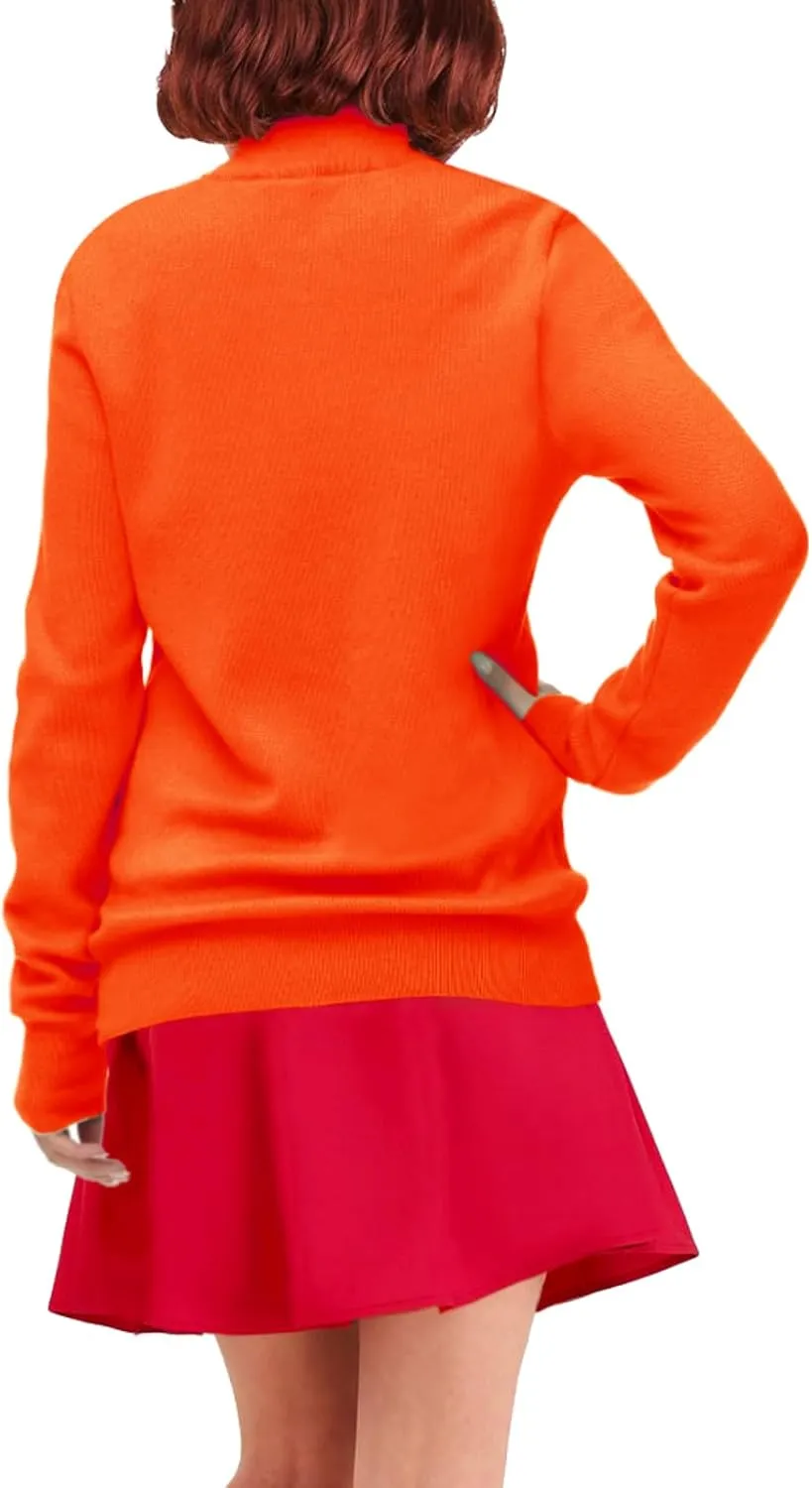 AOBUTE Adult Halloween Costume Orange Turtleneck Sweater Womens Detective Knit Pullover Tops