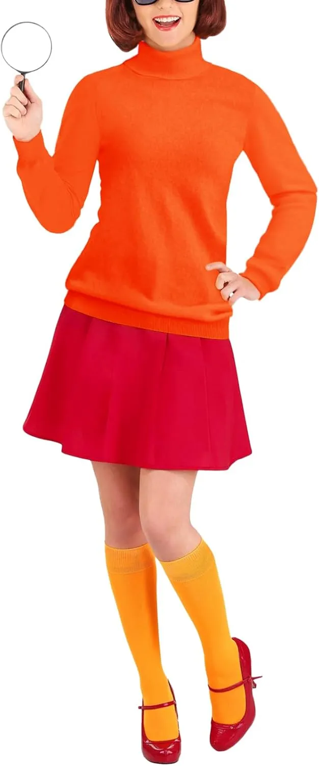 AOBUTE Adult Halloween Costume Orange Turtleneck Sweater Womens Detective Knit Pullover Tops