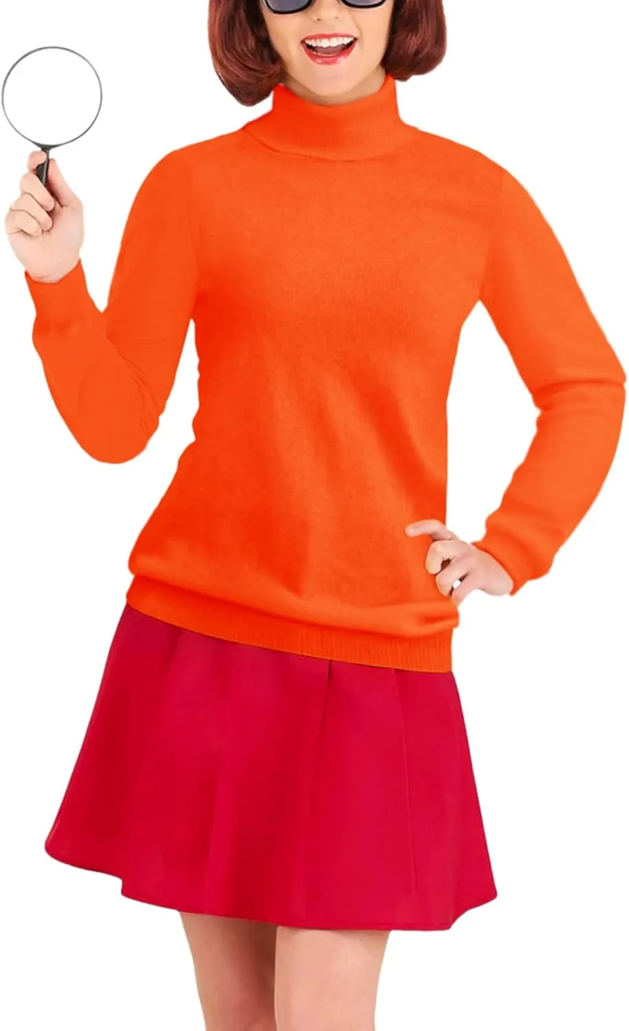 AOBUTE Adult Halloween Costume Orange Turtleneck Sweater Womens Detective Knit Pullover Tops