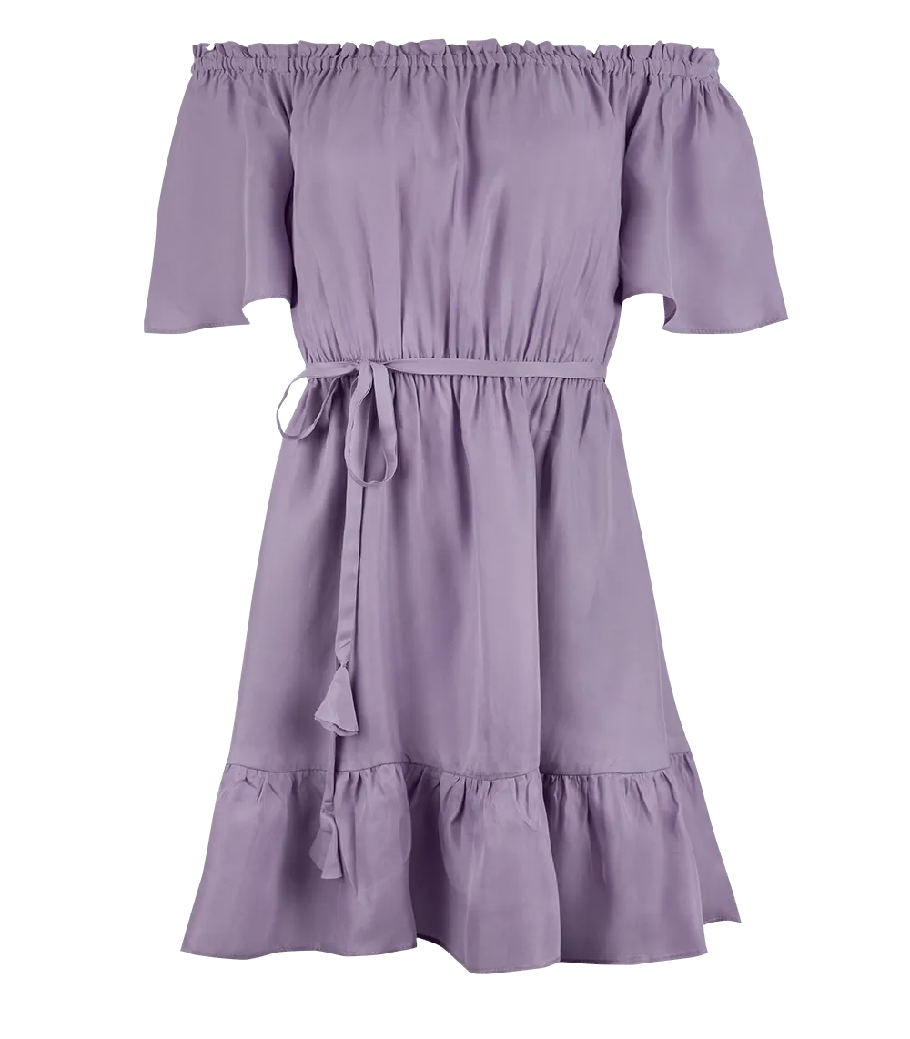 Aphrodite Off Shoulder Puff Sleeve Short Dress Lavender