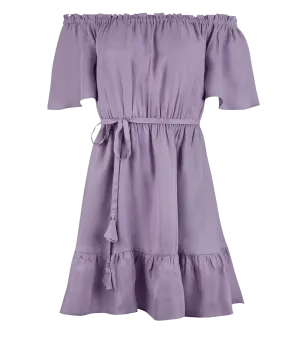 Aphrodite Off Shoulder Puff Sleeve Short Dress Lavender