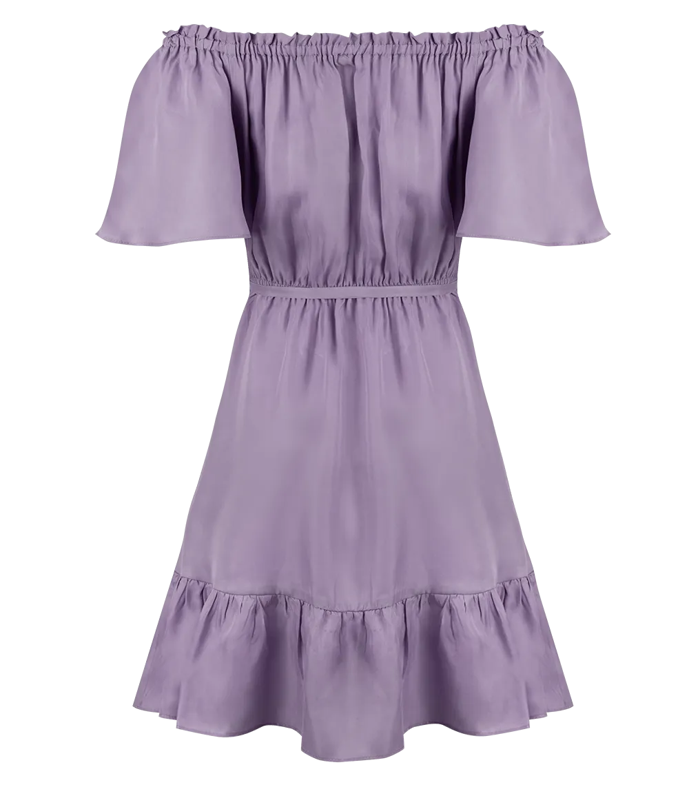 Aphrodite Off Shoulder Puff Sleeve Short Dress Lavender