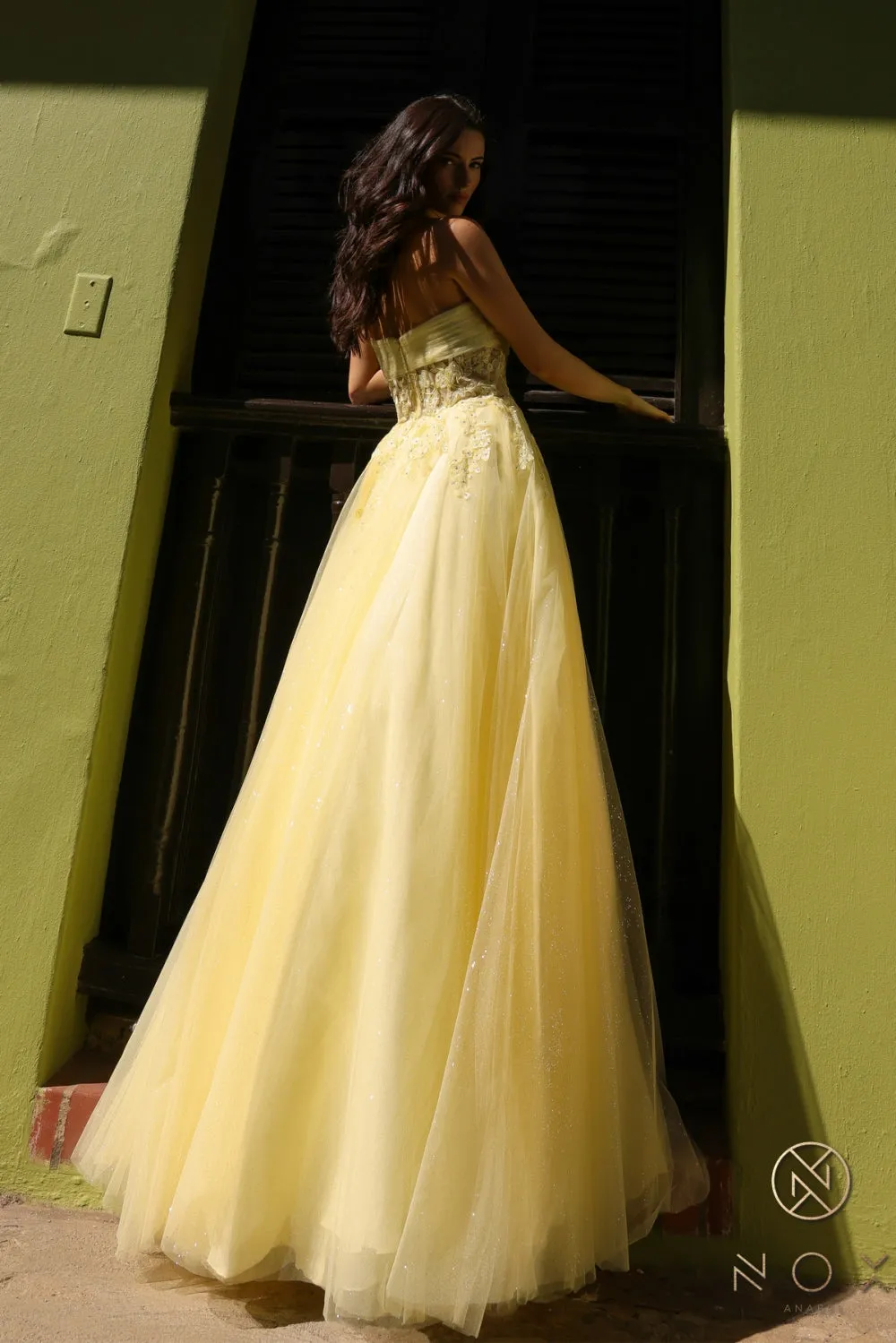 Applique Strapless A-line Glitter Dress_T1326
