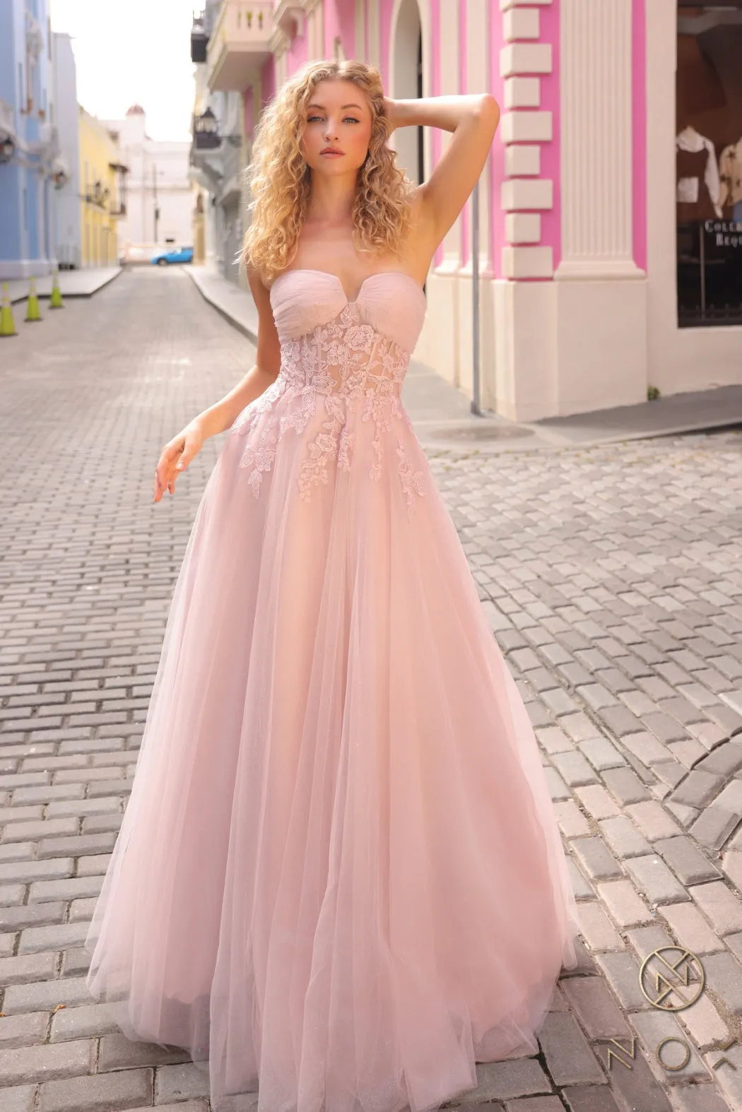 Applique Strapless A-line Glitter Dress_T1326