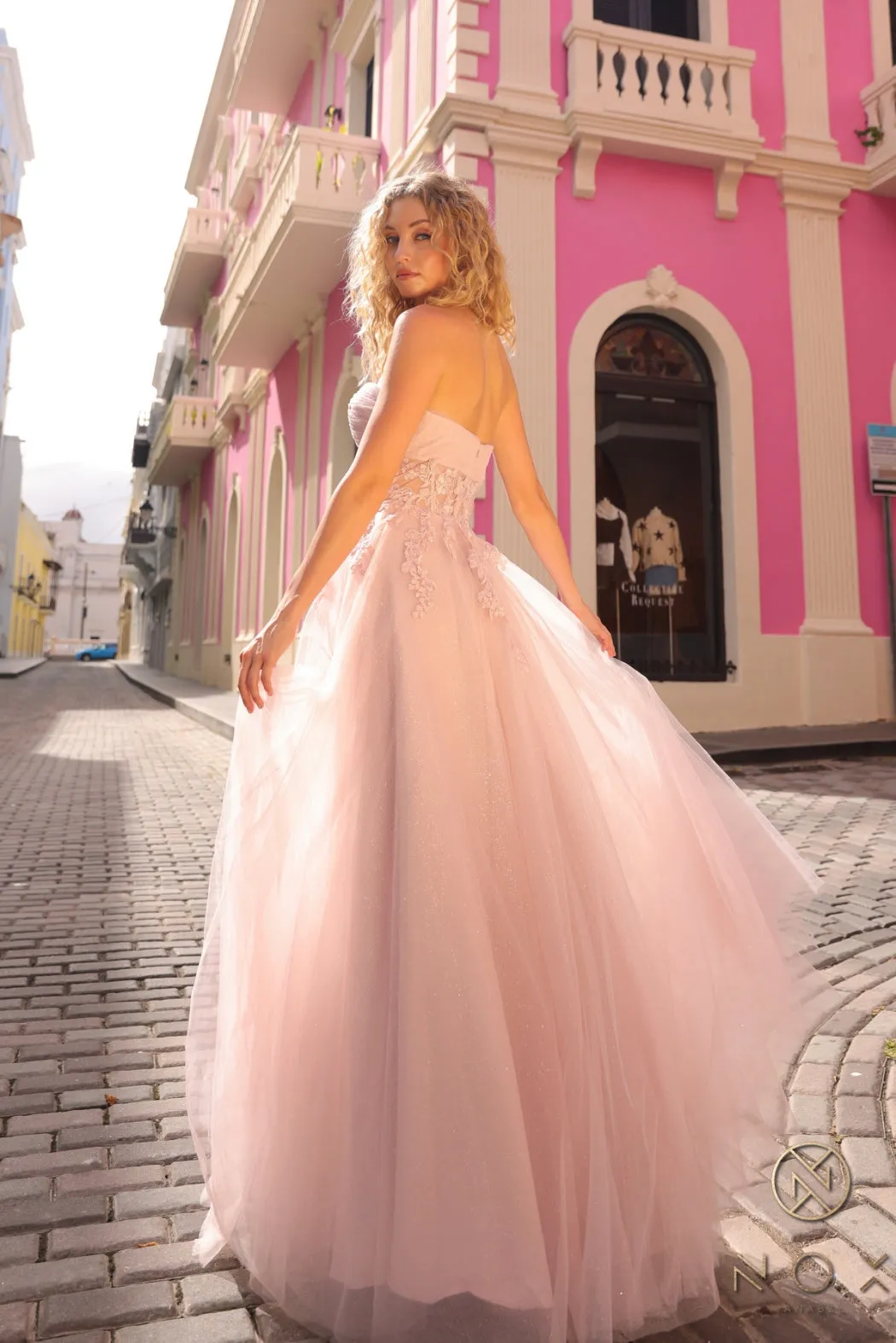 Applique Strapless A-line Glitter Dress_T1326