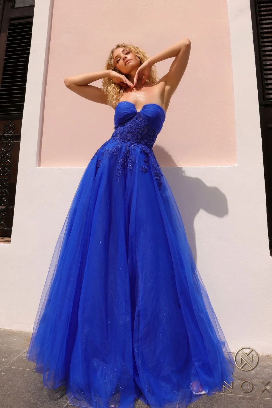 Applique Strapless A-line Glitter Dress_T1326