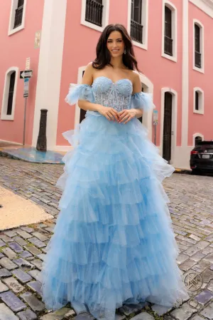 Applique Strapless Corset Tiered Dress_T1338