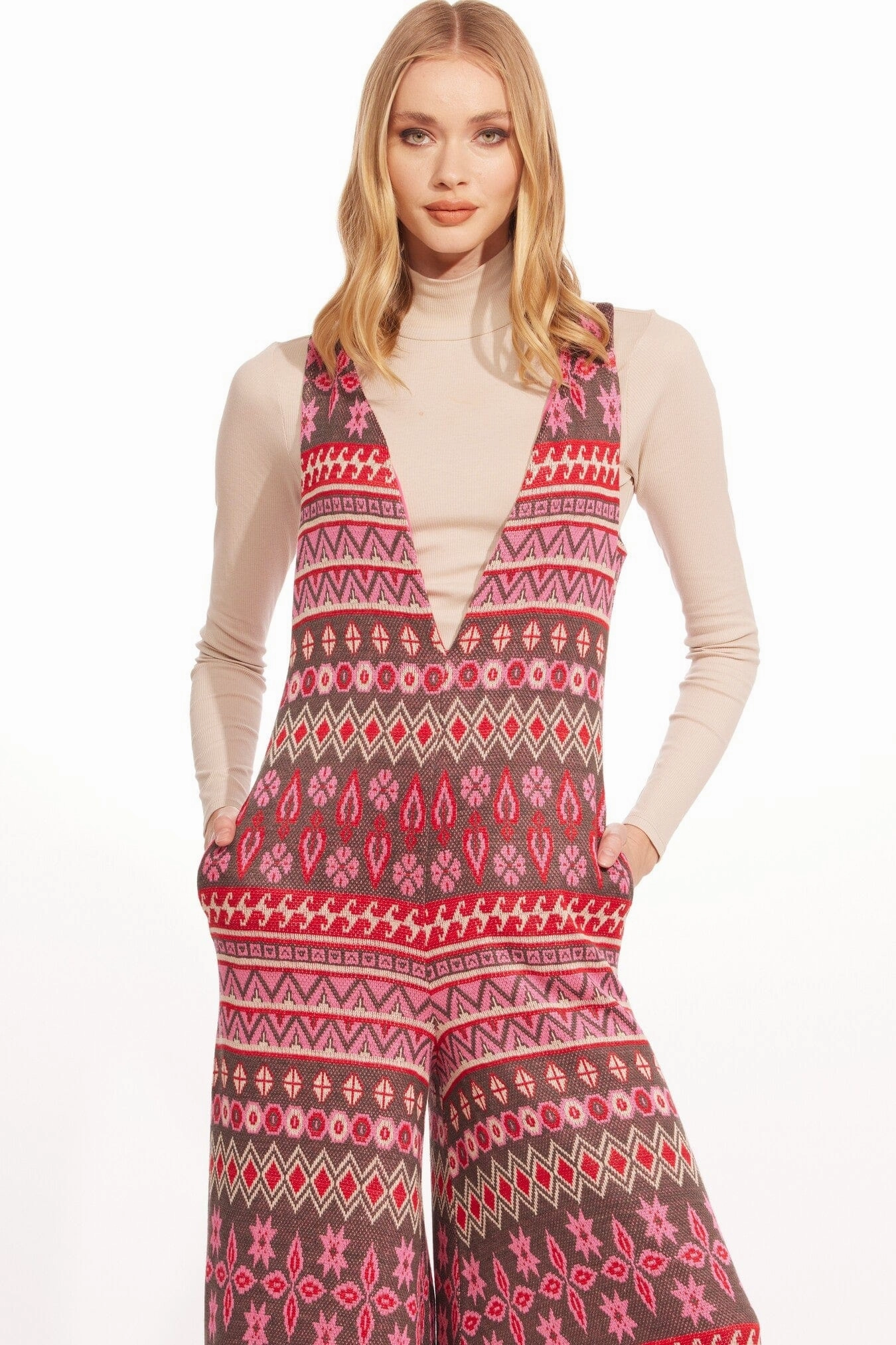 Breathable Linen Blend Apres -ski knit Jumpsuit ?C Pink Hinterlands