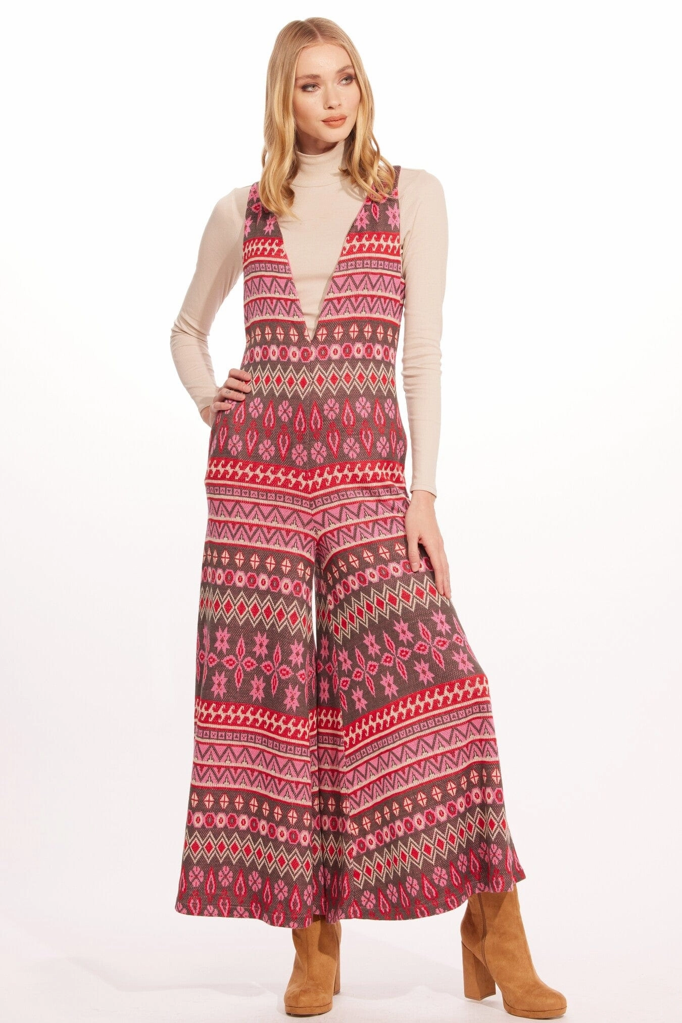 Apres -ski knit Jumpsuit ?C Pink Hinterlands Silicone Grip Interior EcoFriendlyMaterial