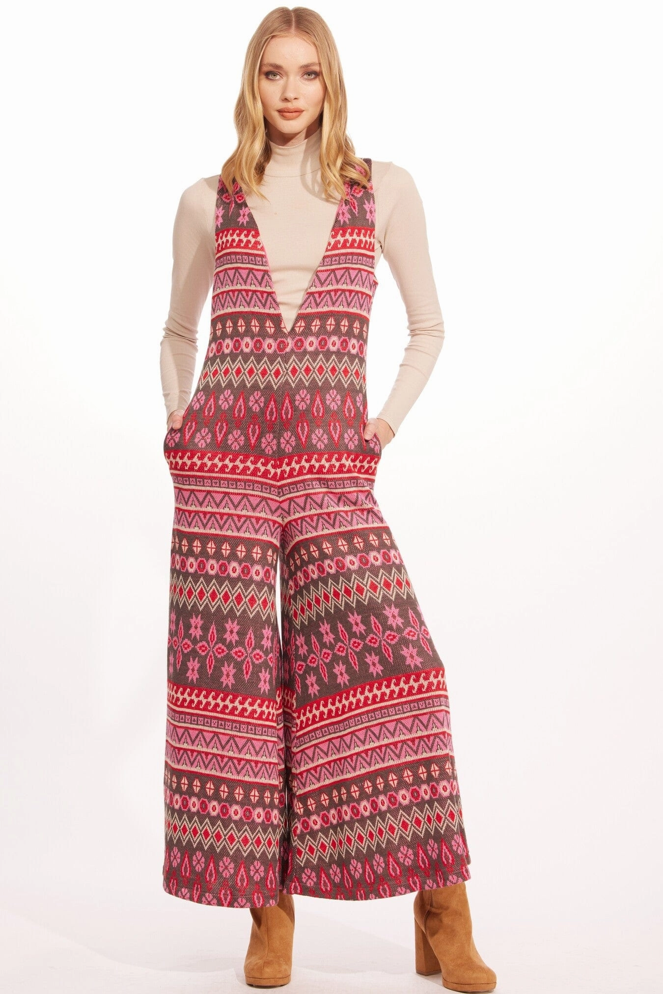 Apres -ski knit Jumpsuit ?C Pink Hinterlands Double Chest Pocket