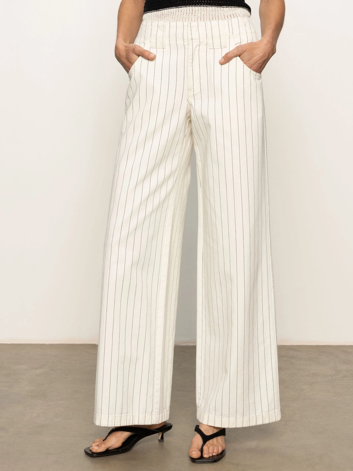 Arden Wide Leg Jeans Bleached White Pinstripe Casual Fit Design Layering Essential