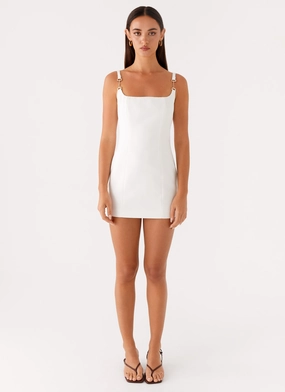 Aretha Mini Dress - White Printed Ensemble Aretha Mini Dress - White Cozy Wear Bow-Detail