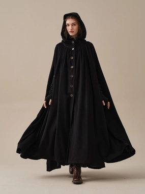 ARIEL 14 | HOODED WOOL CLOAK COAT Sheath Cut Fall Ready Soft Feel ARIEL 14 | HOODED WOOL CLOAK COAT