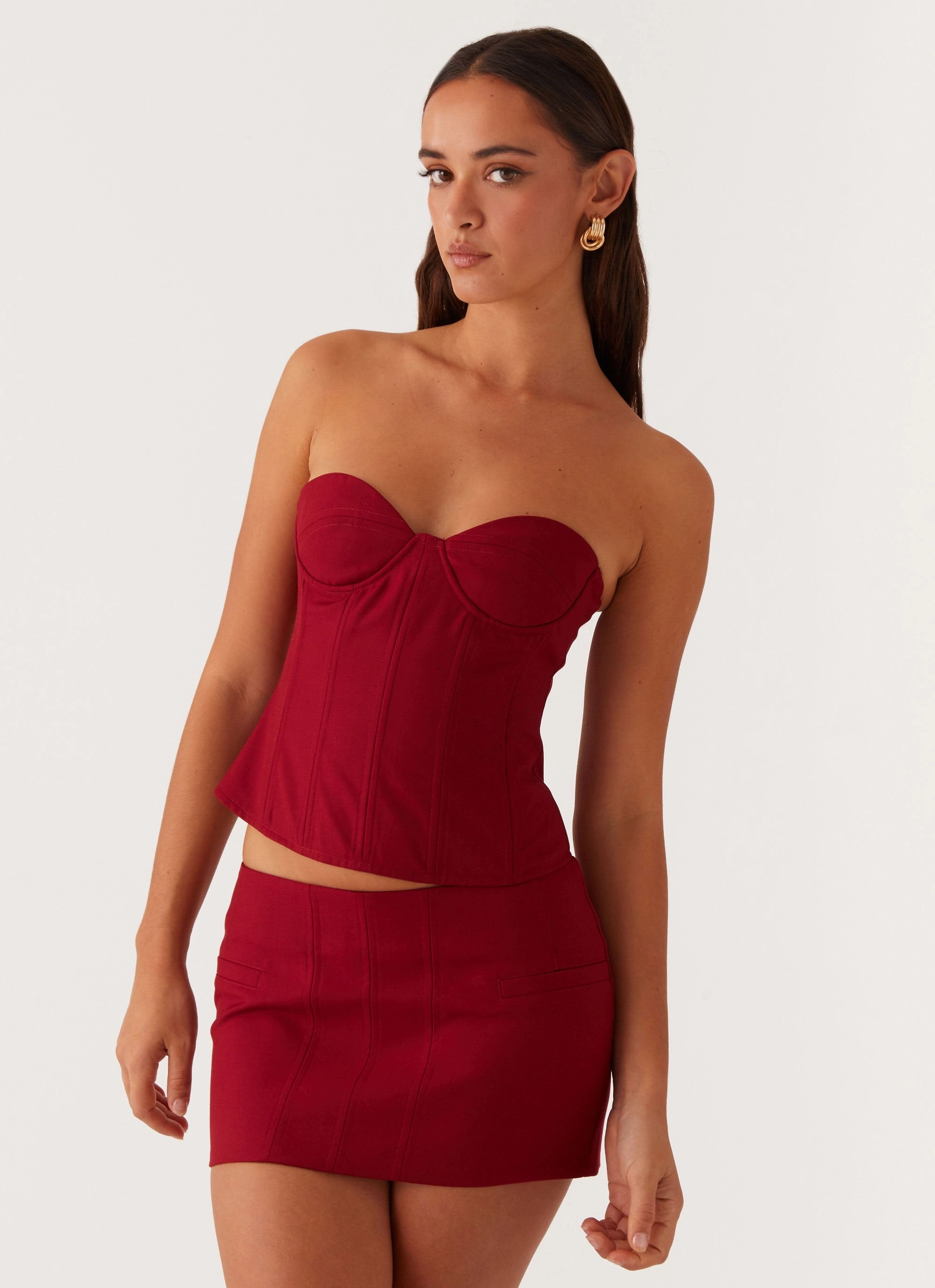 Stretchy Material Wrinklefree Armelle Micro Mini Skirt - Maroon