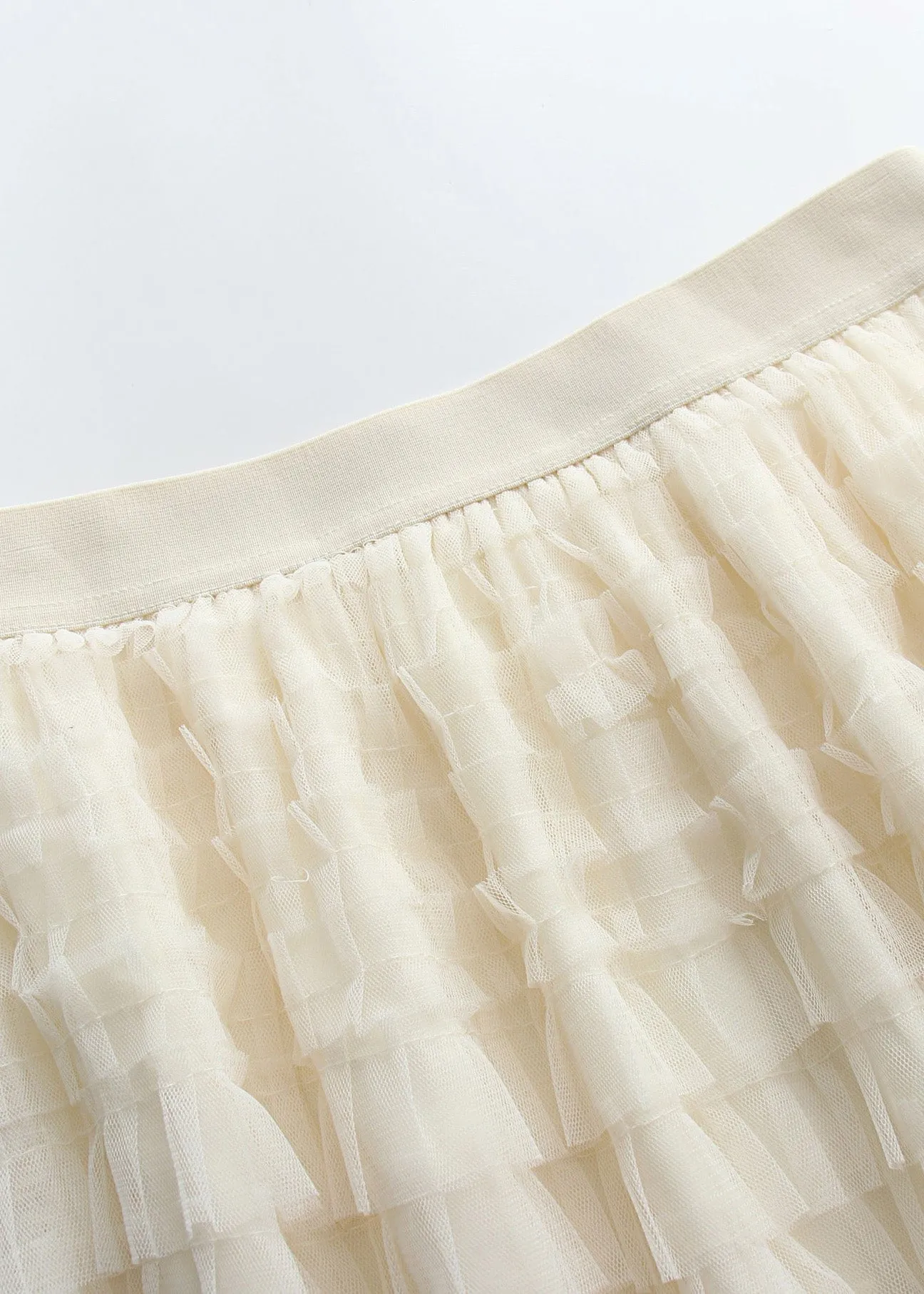 Art Beige Elastic Waist Tulle Maxi Cake Skirts Summer TY1087