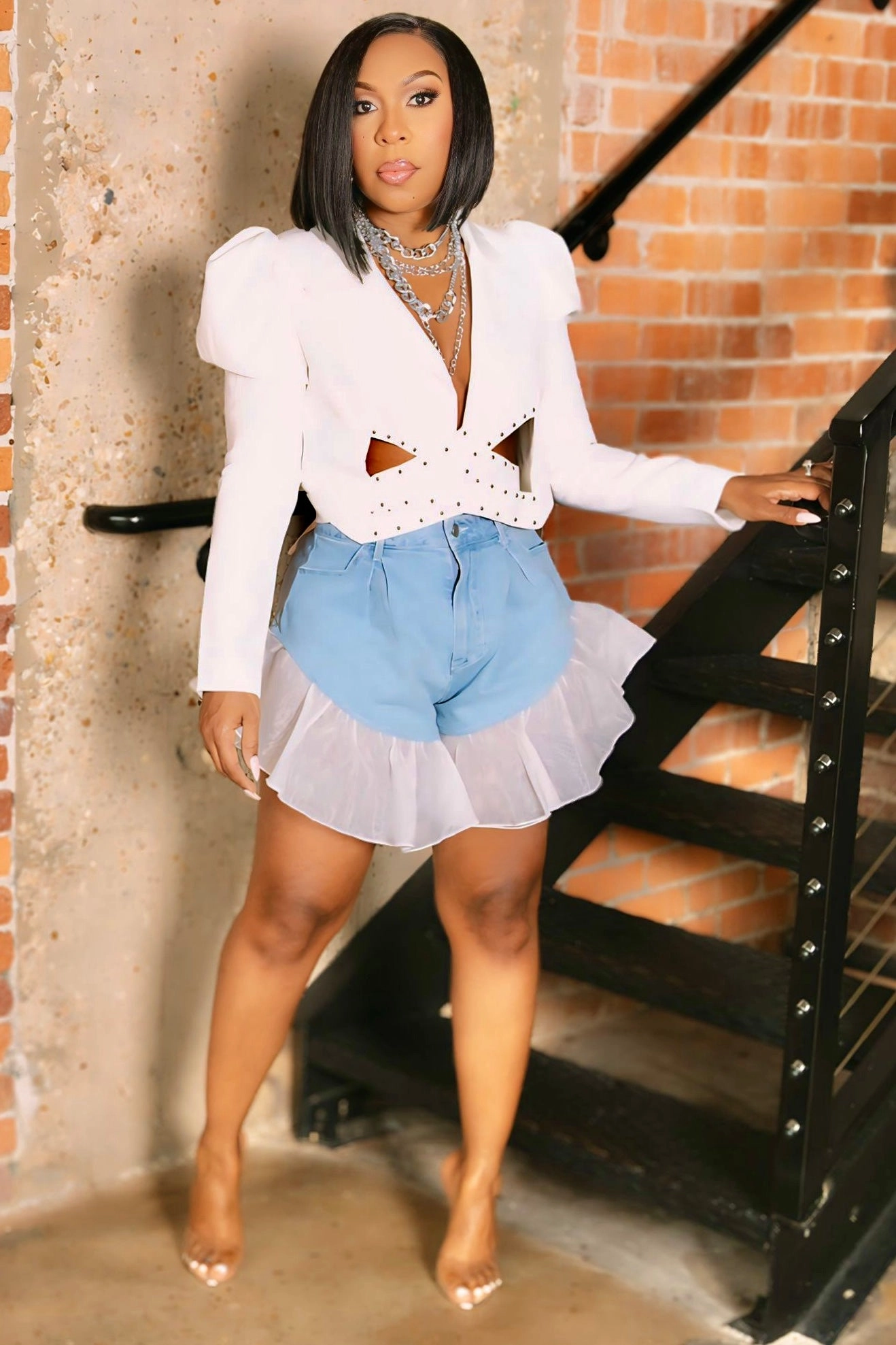 Basic Utility Casual Comfort Ashley Ruffle Hem Circle Shorts