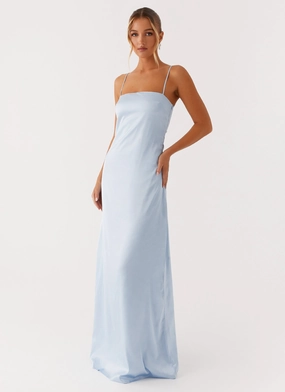 Aster Bloom Maxi Dress - Blue Fur Accent Seasonal Fit Aster Bloom Maxi Dress - Blue