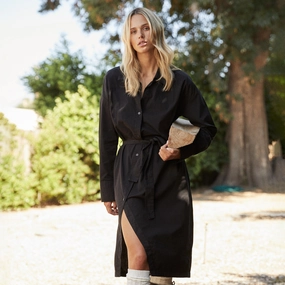 Asymmetrical Poplin Tie Shirt Dress FluidDraping Silhouette Soft Sweater Temperature Control Technology Asymmetrical Poplin Tie Shirt Dress
