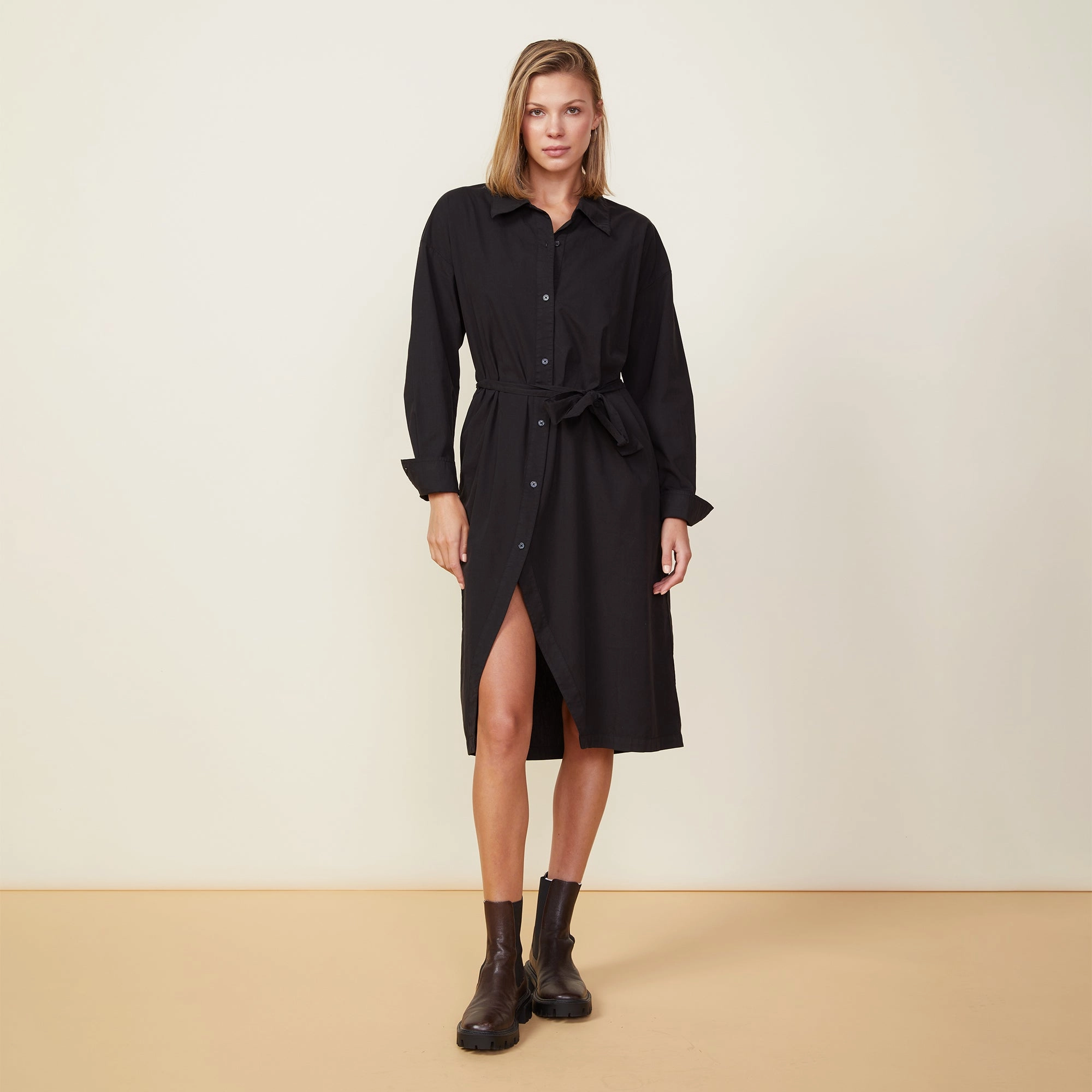 Asymmetrical Poplin Tie Shirt Dress Adaptive Waistband