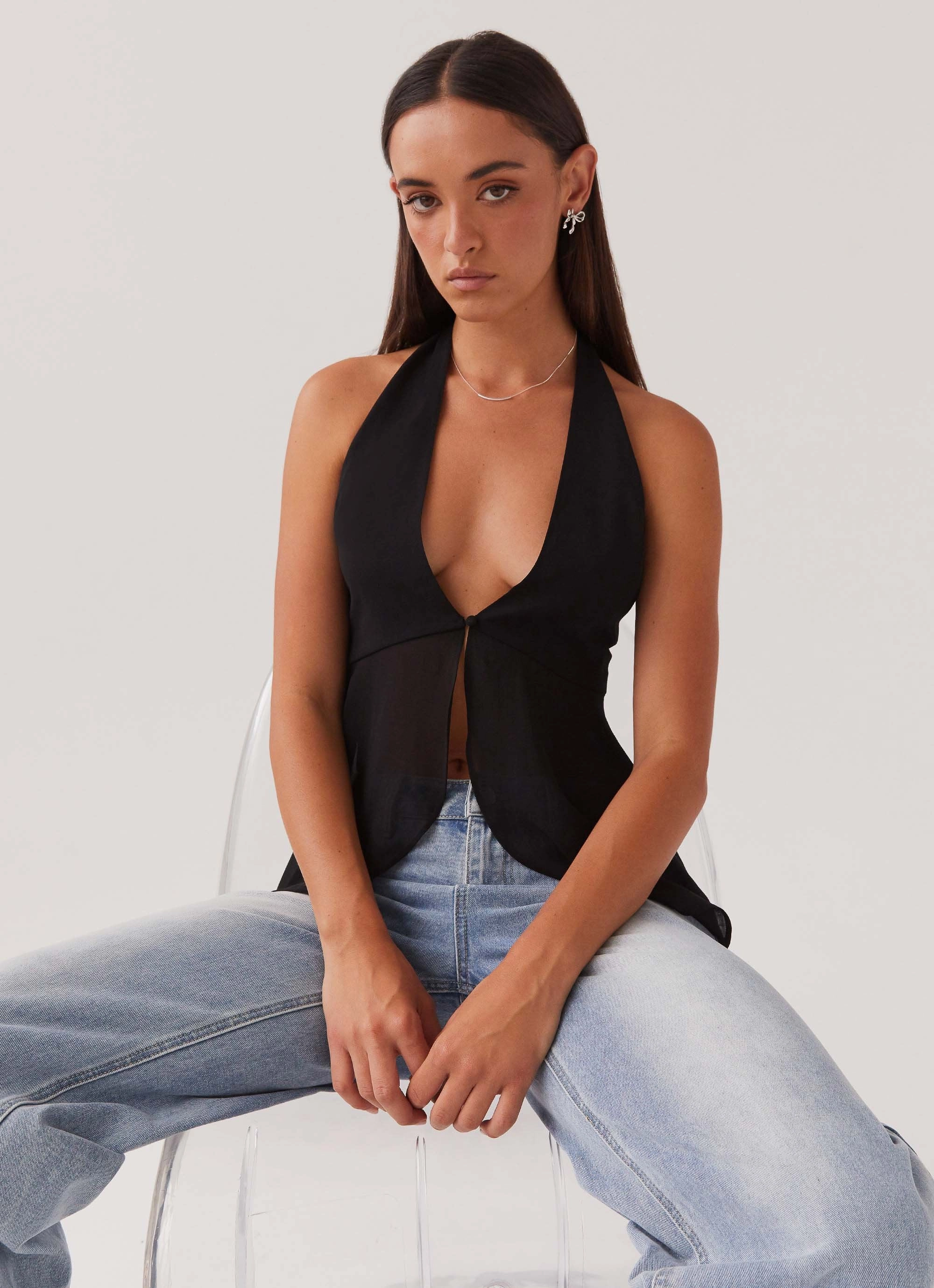 At Last Halterneck Top - Black Non Restrictive Cut